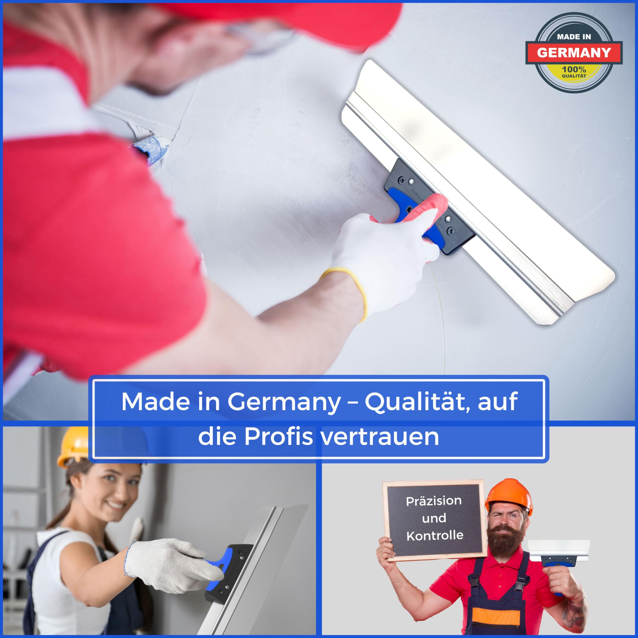 Flächenspachtel 60cm, trockenbau Spachtel werkzeug Set, Flächenglätter zum Spachten, Verputzen mit ergonomischem und rostfreiem edelstahl, glättspachtel 600mm Glätter, Made in Germany (600mm)