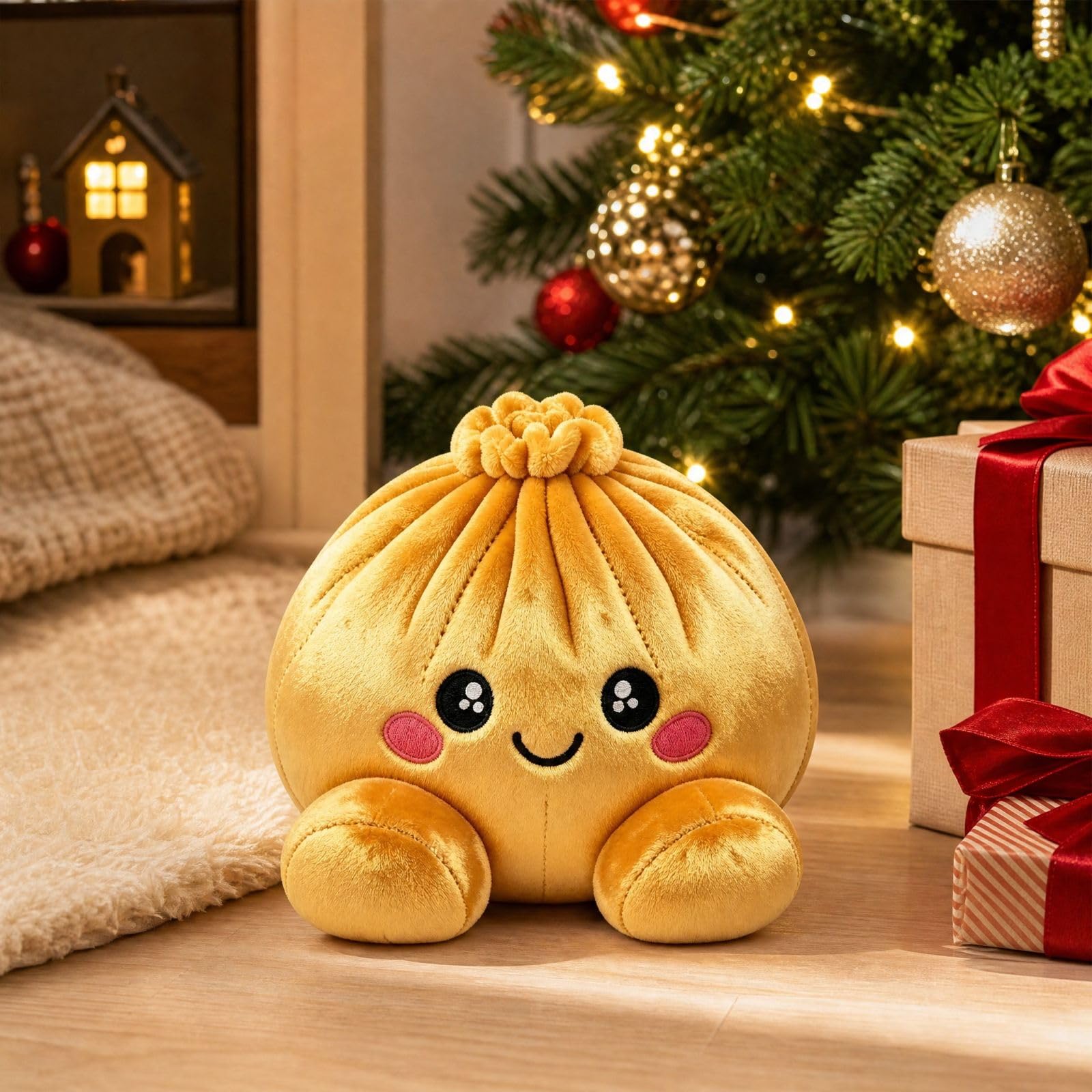 Filling Soft Dumpling Pillow,Cute Plush Stuffed Steamed Bun Pillow (1-Gold, 8cm)