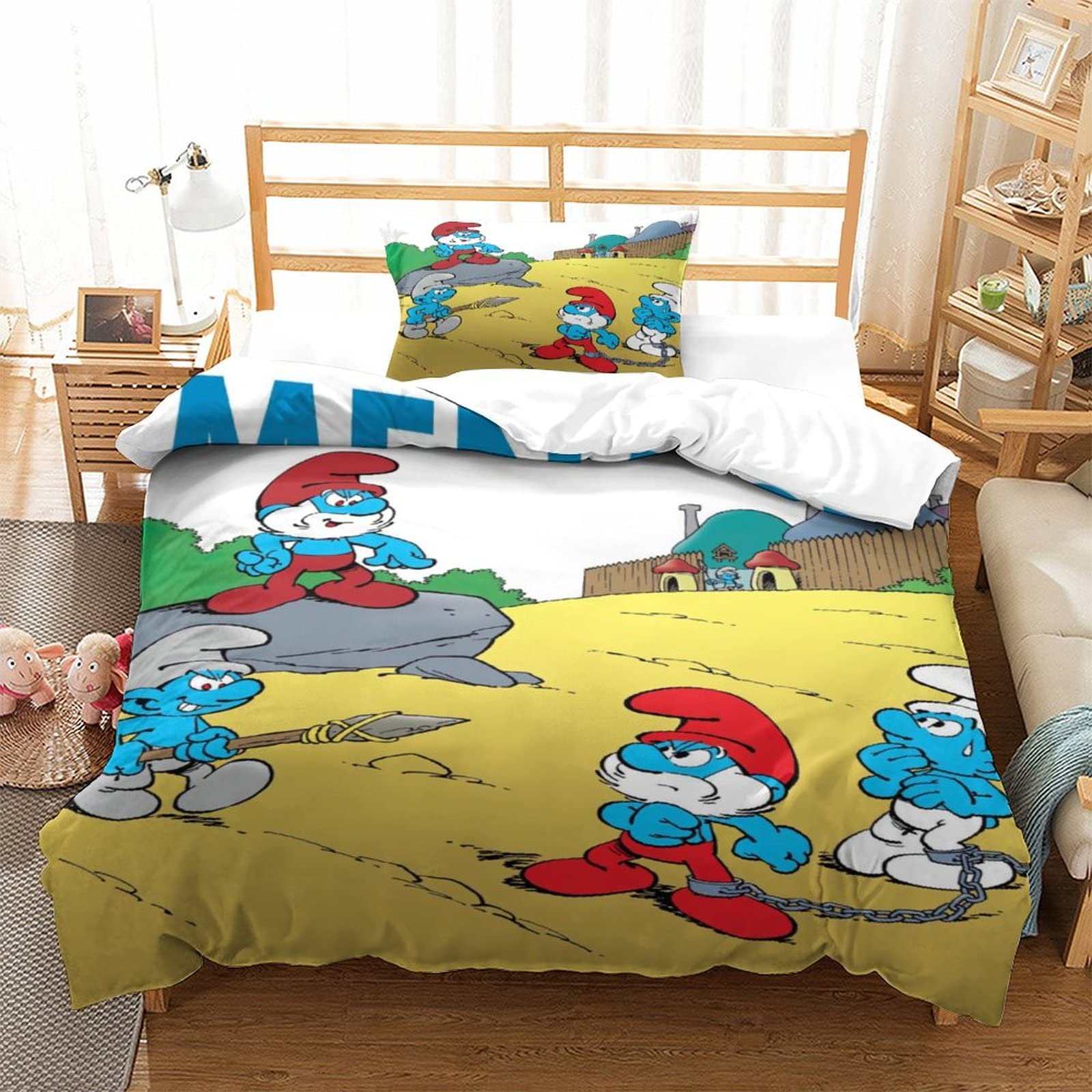 SMURFS シングル　寝具セット Amazon｜スマーフ・ビレッジの子供用シングルサイズ3ピース100