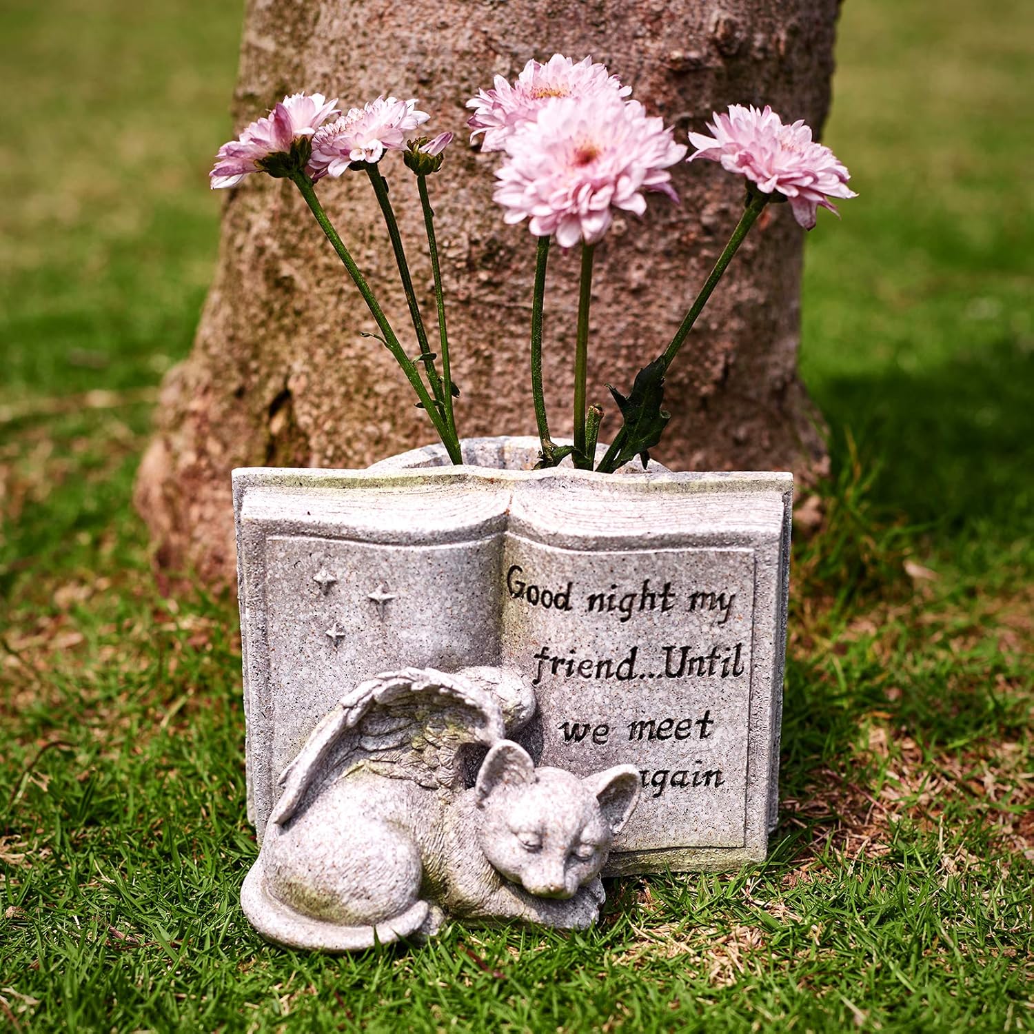 Cat Angel Memorial Stones, Sleeping Cat Grave Stone Markers Forever in Our Hearts. Cat Angel Figurine Outdoor Best for Deceased Pet Cat Polyresin, Stone Finish