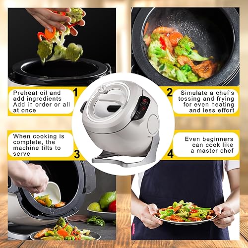 Miniatura 7 de Máquina de cocción automática, procesador de alimentos comercial, rotación de 360 y calentamiento electromagnético, ajuste de potencia de fuego de 3