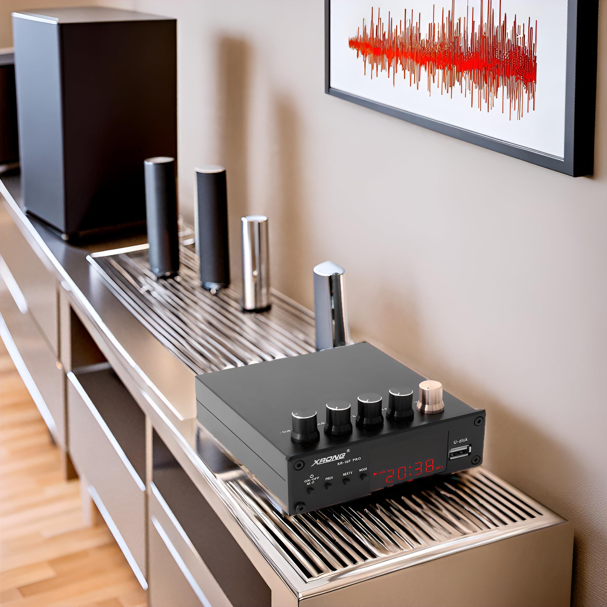 XRONG TF16B domowy wzmacniacz audio 100 Wx2 + 100 W subwoofer Bluetooth 5.2 Stereo HiFi 2.1 CH cyfrowy wzmacniacz dźwięku 24 bit/192 kHz klasa D wzmacniacz USB DAC i z pilotem (aktualizacja)