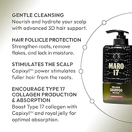  MARO17 Japan\'s 1 Collagen Shampoo Mild Wash - Deep Cleansing Anti Danfruff Shampoo for Men - Removes Dandruff, Hydrates Scalp & Stimulates Collagen Production - Soothes Dry, Flaky Scalp
