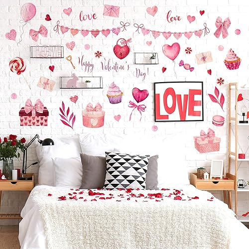 Miniatura 3 de Calcomanías de pared para San Valentín, 53.54 x 40.55 pulgadas, calcomanías de pared de corazón de San Valentín, boda, aniversario, decoración