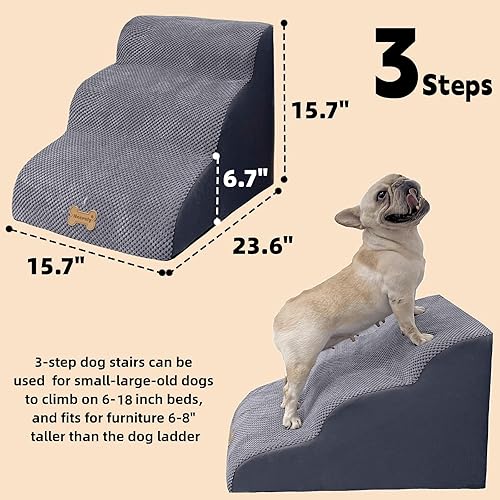 Miniatura 2 de Escaleras para perros a camas altas, escaleras para perros de 3 escalones para que los perros se suban a la cama sofá de 16 a 20 pulgadas, escaleras