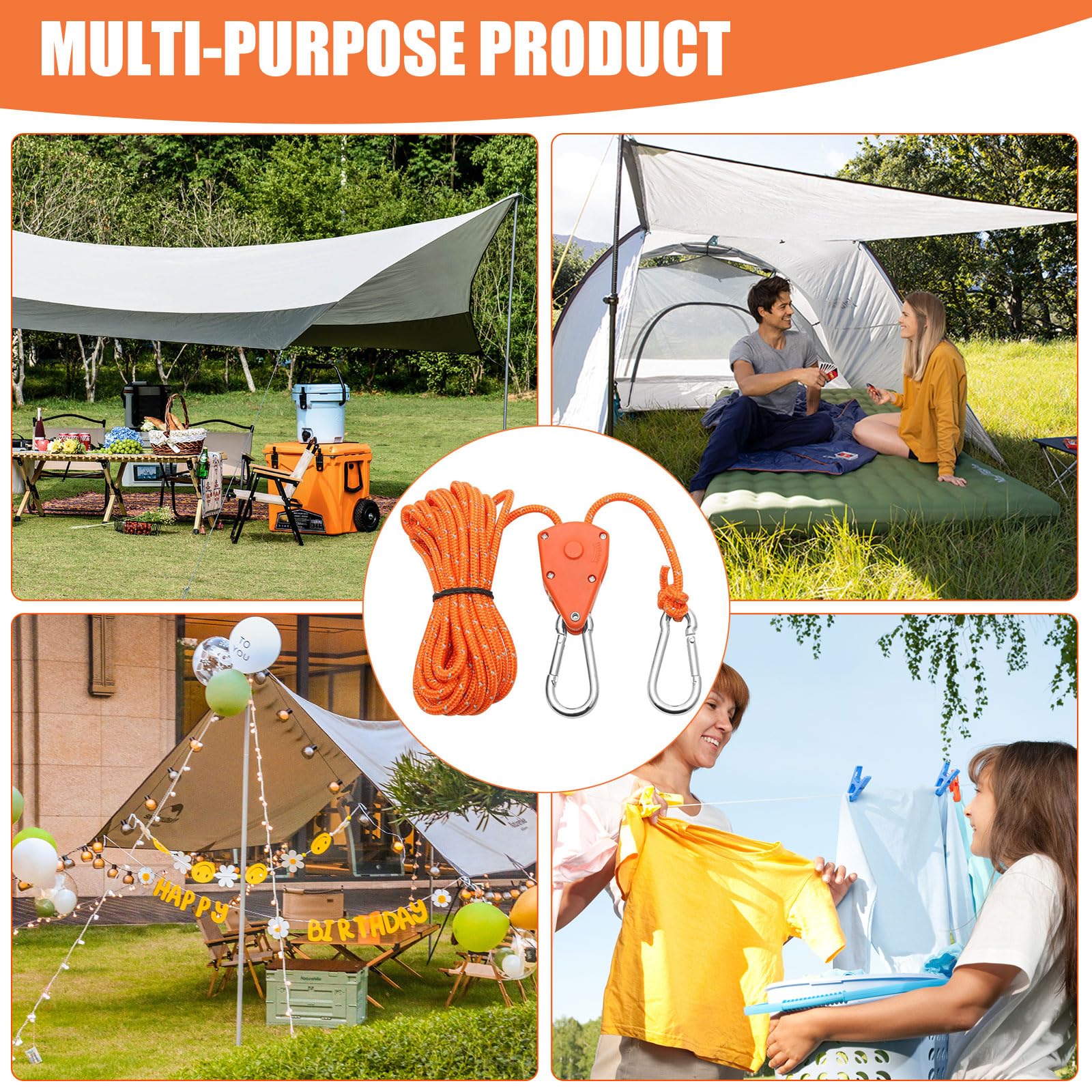 Guid Rope Adjuster Guide Ropes 4PCS Reflective Tent Guy Ropes With Pulleys - 5m Length ...