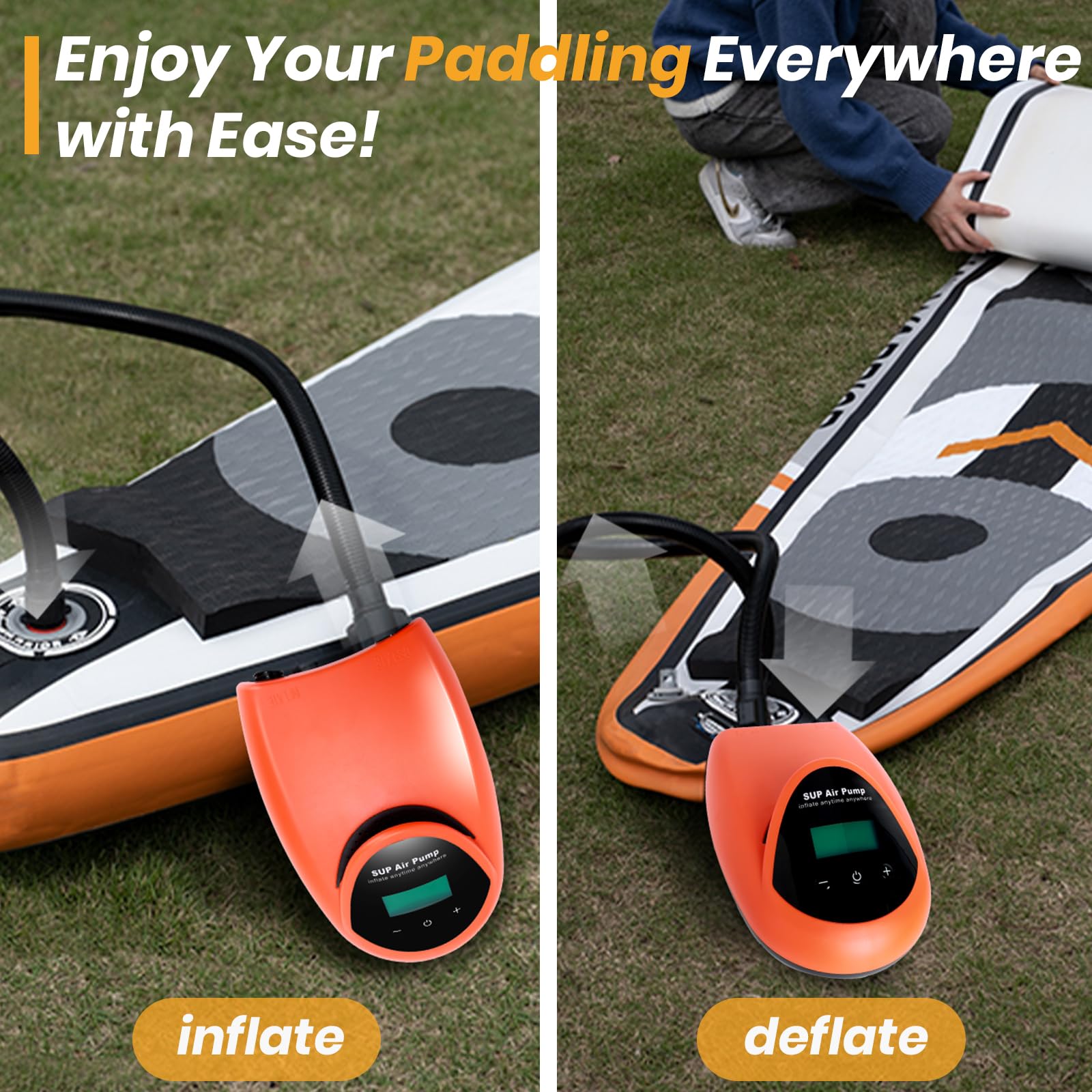 TONSIM Pompa Elettrica SUP Ricaricabile 20 PSI – Alta Pressione, Gonfiaggio e Sgonfiaggio Rapido, Batteria Integrata e Adattatore 12V DC per Auto – Perfetta per SUP, Kayak, Gommoni, Campeggio