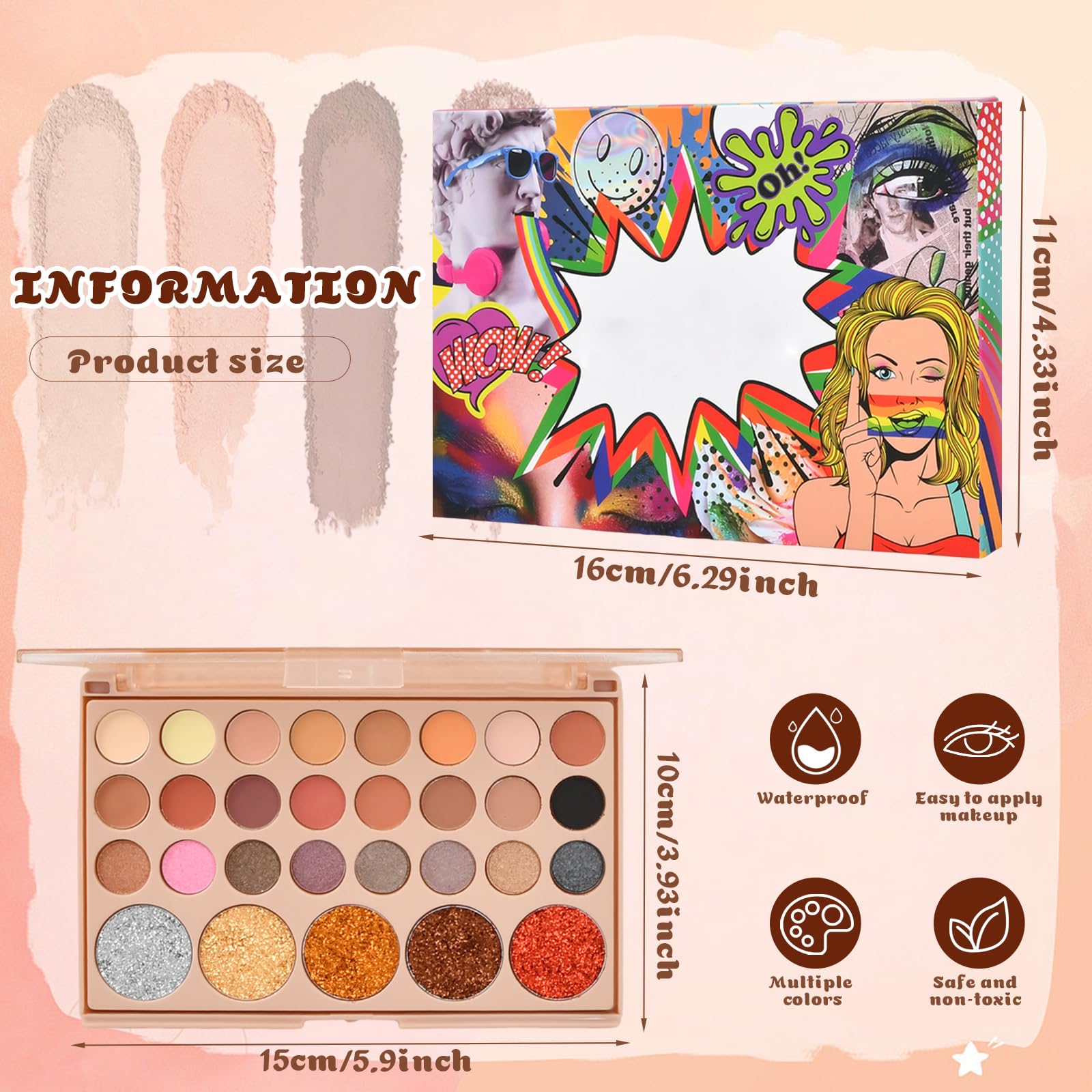 29 Colors Eyeshadow Palette, Highly Pigmented Eye Shadows Palette, Waterproof Eye Make up Kit - Image 2