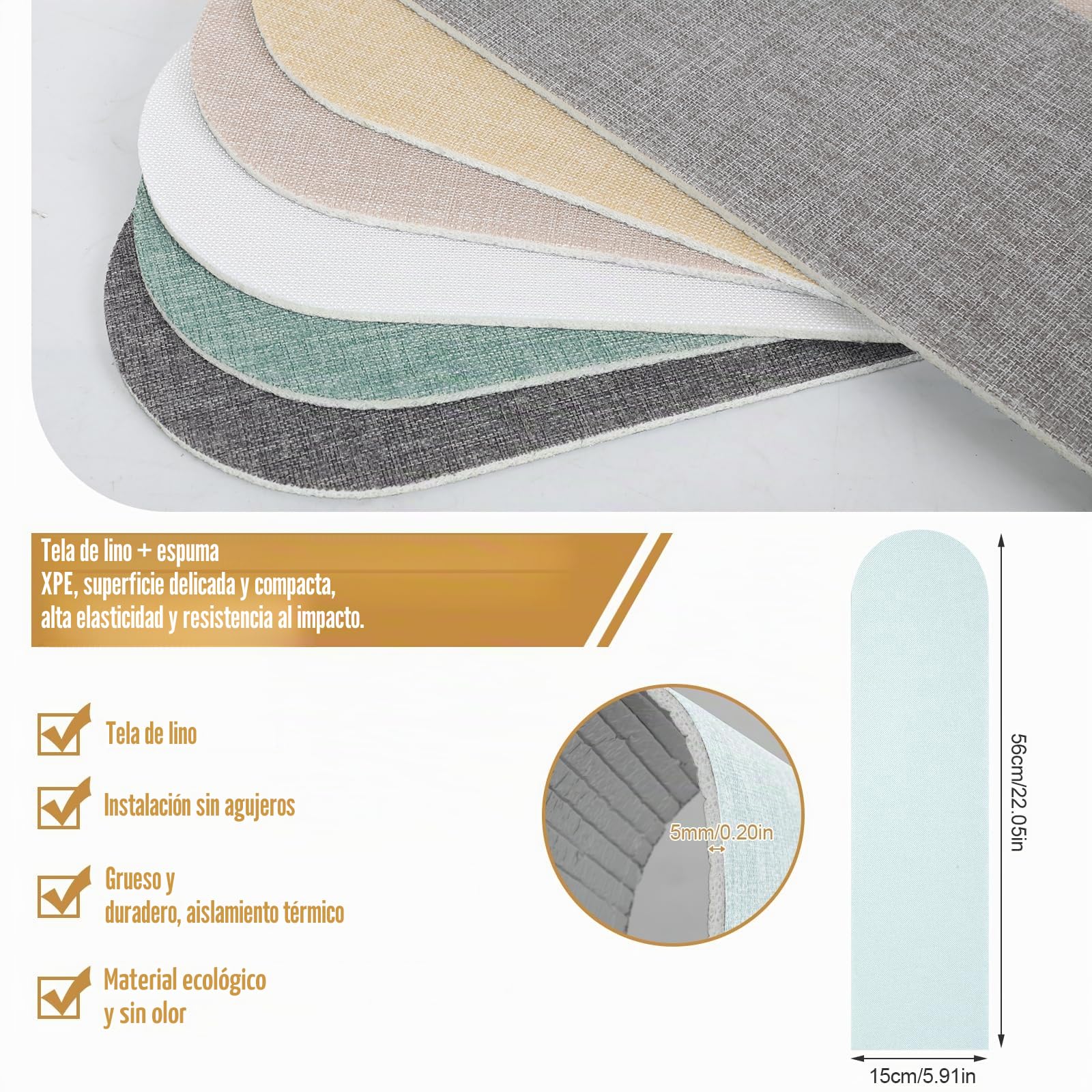 6 paneles de pared 3D, 56 x 15 cm, espuma XPE, acolchado de pared, autoadhesivo, anticolisión, acolchado de pared para dormitorio, habitación infantil (azul)