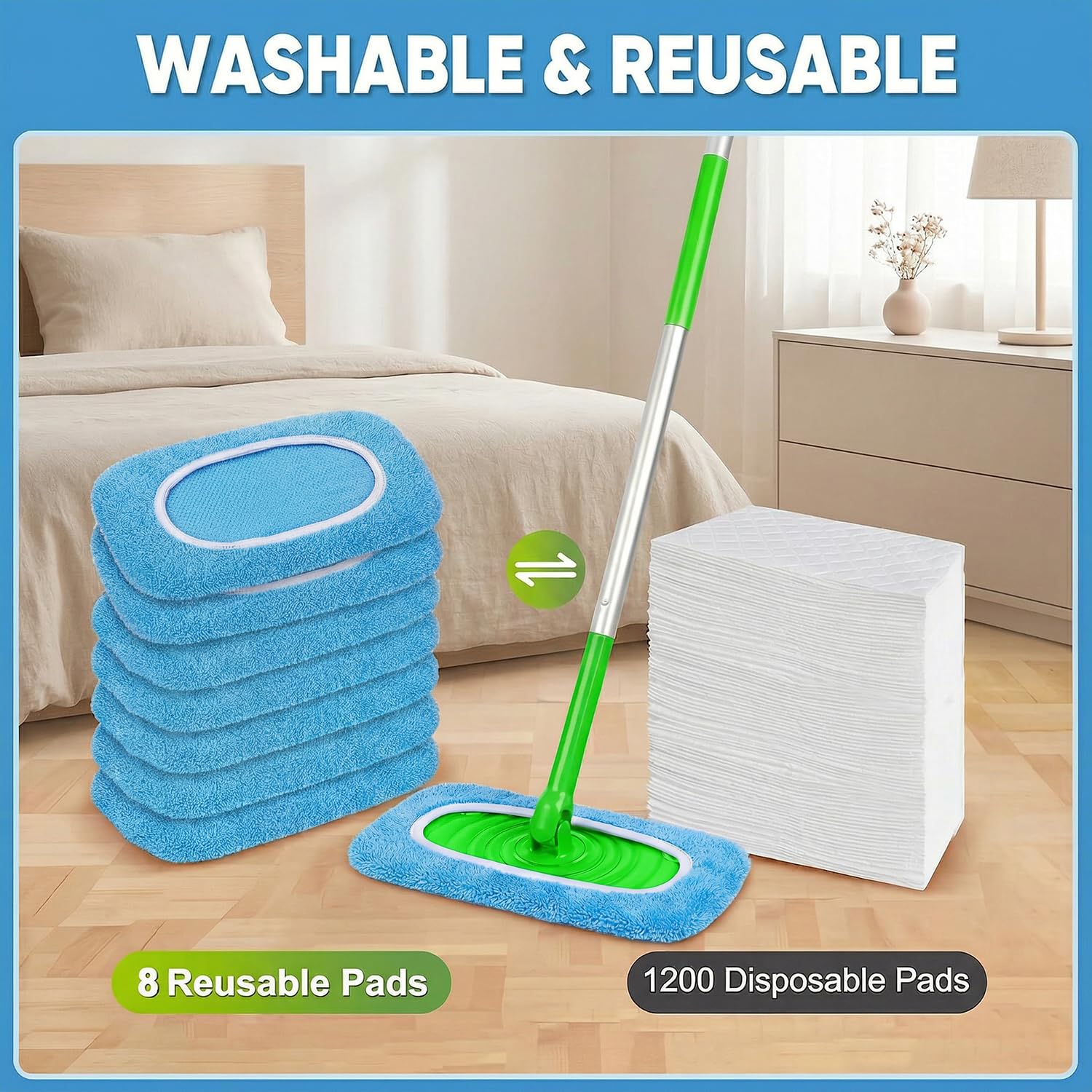 Yikki 8 Pièces serpillière réutilisables en Microfibre, Lingettes Humides Recharge Compatibles avec Swiffer Sweeper, Lavables pour Nettoyage Humide - 4