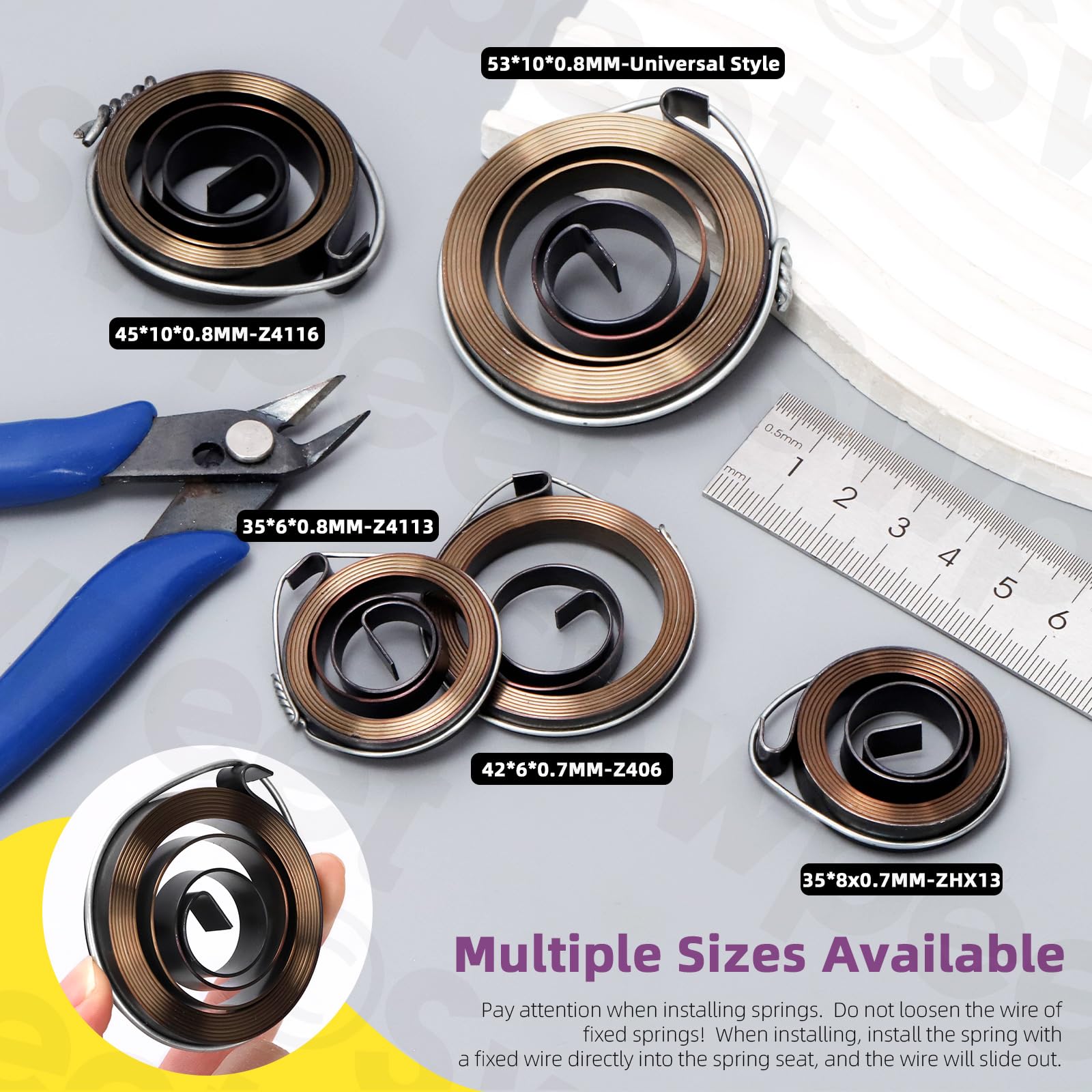Swpeet 3Pcs 53 x 10 x 0,8 mm Kit di molle di ritorno della stampa del trapano, Assemblaggio delle molle di ritorno della bobina di alimentazione della molla di Quill, Sostituzione della molla di reset