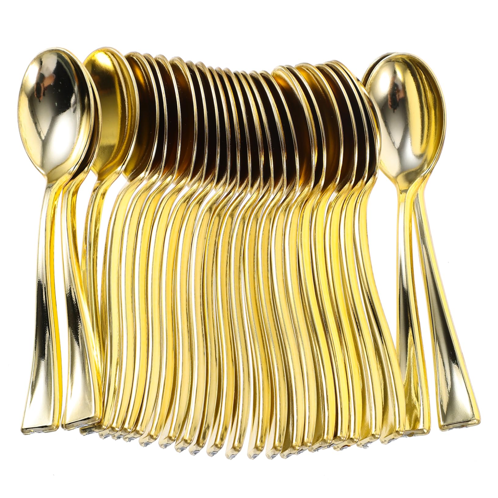 MUCKLILY 24Pcs Golden Mini Disposable Dessert Spoons Elegant Plastic Cake Spoons for Ice Cream Jelly and Appetizers for Parties Home Use and Events