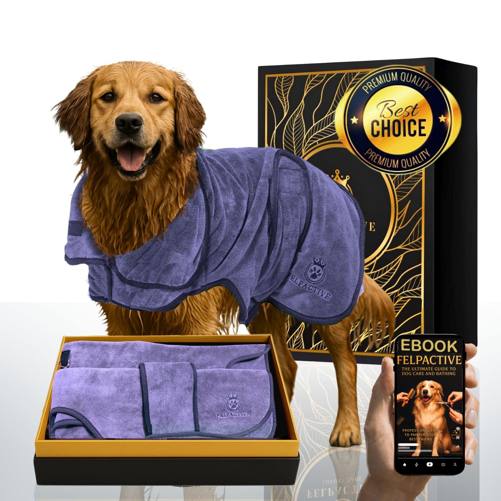 |FELPACTIVE® Premium Dog Drying Robe | Sizes S - XXXL | Quick-Drying Super Absorbent Double-Layer Microfiber | Soft & Snug Fit | Includes Luxury Gift
