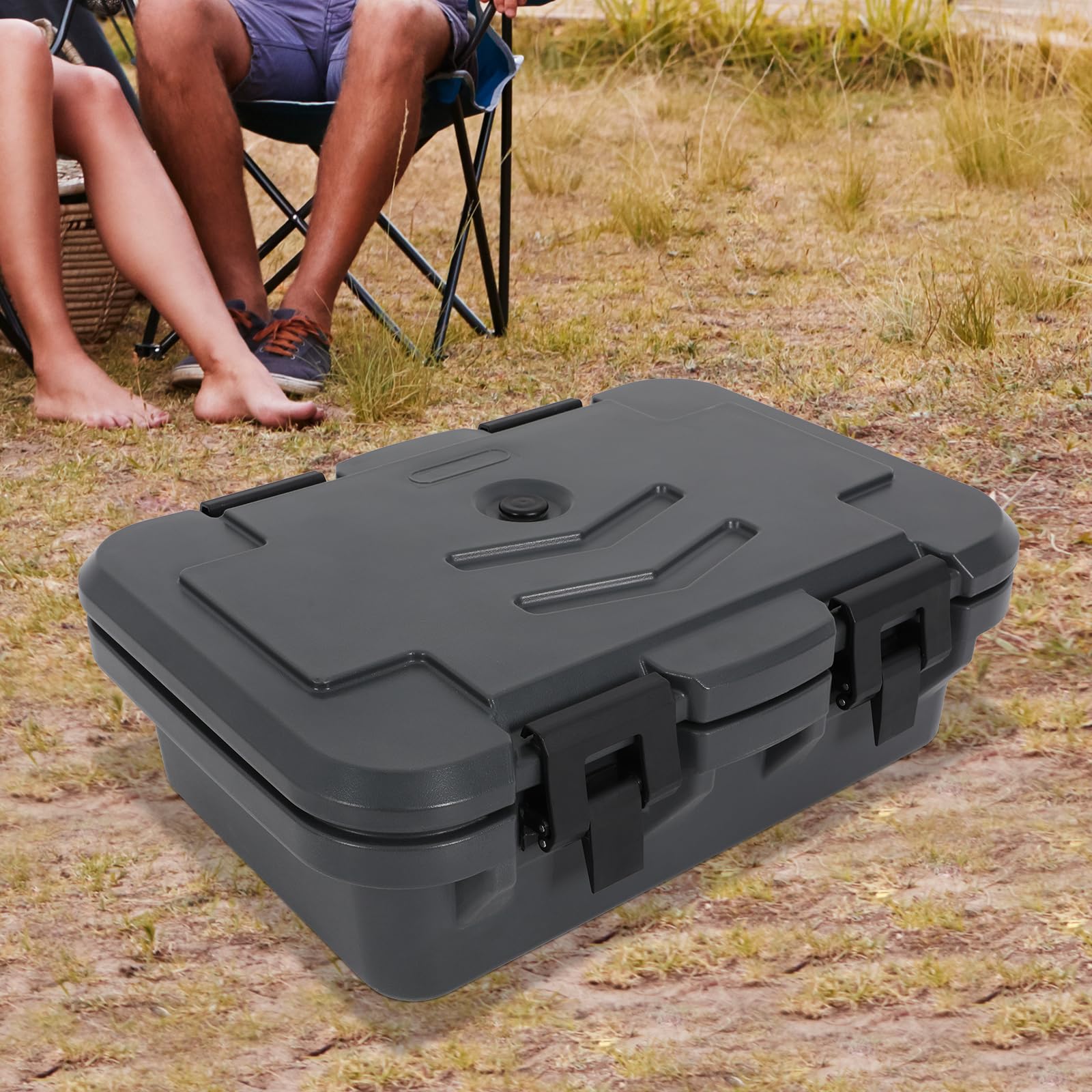 Contenitore refrigerante isolato nero, 15 l, porta alimenti impilabile con fibbie di bloccaggio, per campeggio, buffet, feste, 63 x 44 x 21 cm