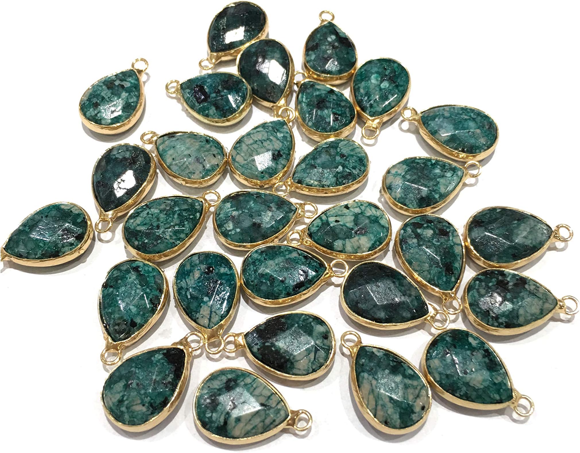 LE SKY natural stone pendants waterdrop shape faceted epidote stone chakra reiki healing semi gemstone pendant for jewelry making necklace bracelet 14x22mm 10 Pcs