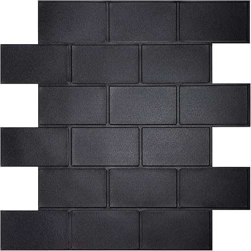 Miniatura 1 de WalDecoo - Azulejos de pared de metro negro mate para cocina, 10 hojas adhesivas en muro para baño, protector contra salpicaduras de cocina grandes