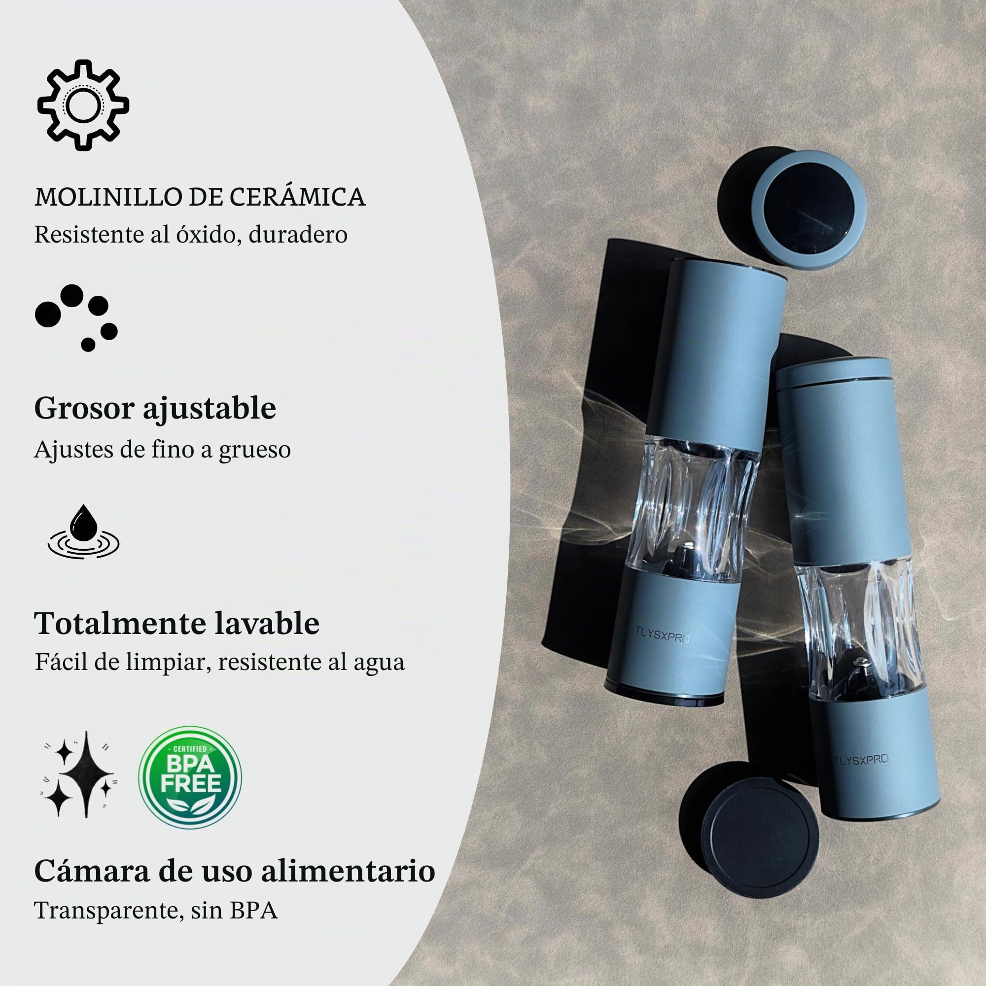 TLYSXPRO Juego de Molinillos de Sal y Pimienta con Molienda Ajustable | Molinillo de Pimienta Manual con Diseño Recargable | Núcleo de Cerámica | Esencial de Cocina (2 Piezas, Sage)