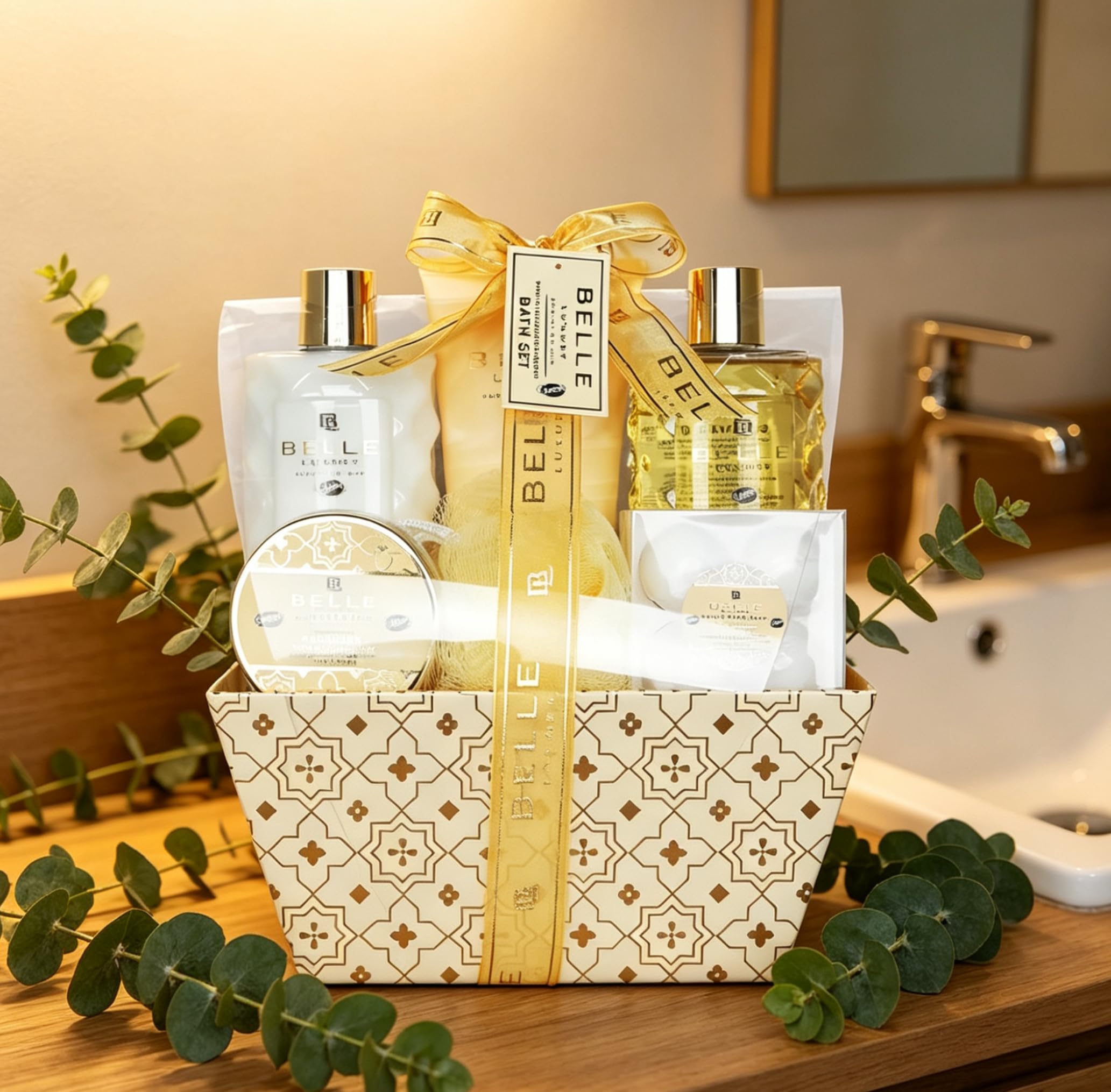 GLOSS ! Cofre de baño LUXURY GOLD – Cofre de belleza para mujer – Cesta de belleza, cuidado y bienestar – Regalo para mujer, cumpleaños, Navidad, profesora, Día de la Madre - BOX