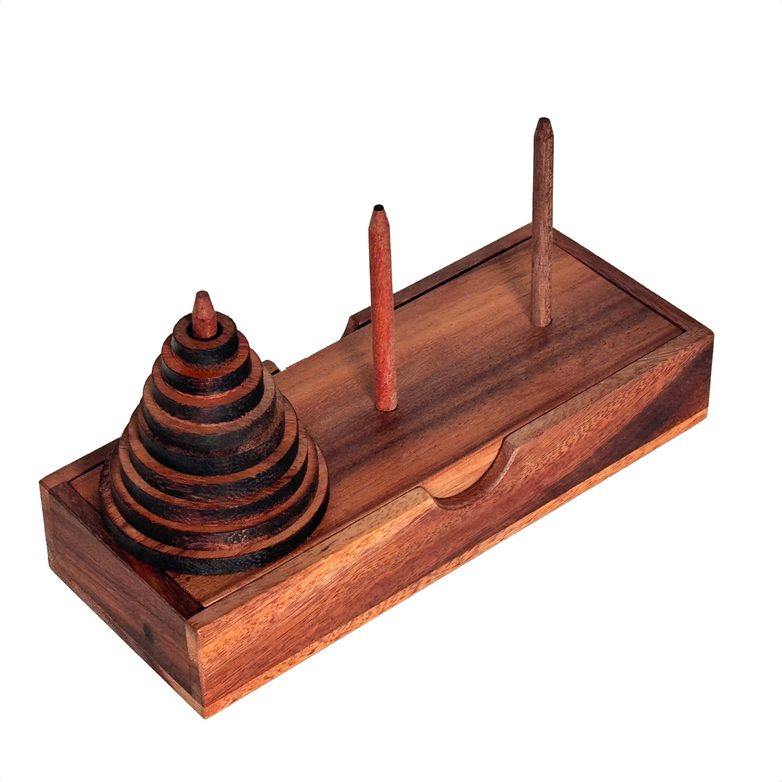 Crafty Artisan Tower of Hanoi - 9 ring set - Brain teaser puzzle for Adults & Kids  Strategic thinking table game  Pagoda 9 Ring wooden travel set