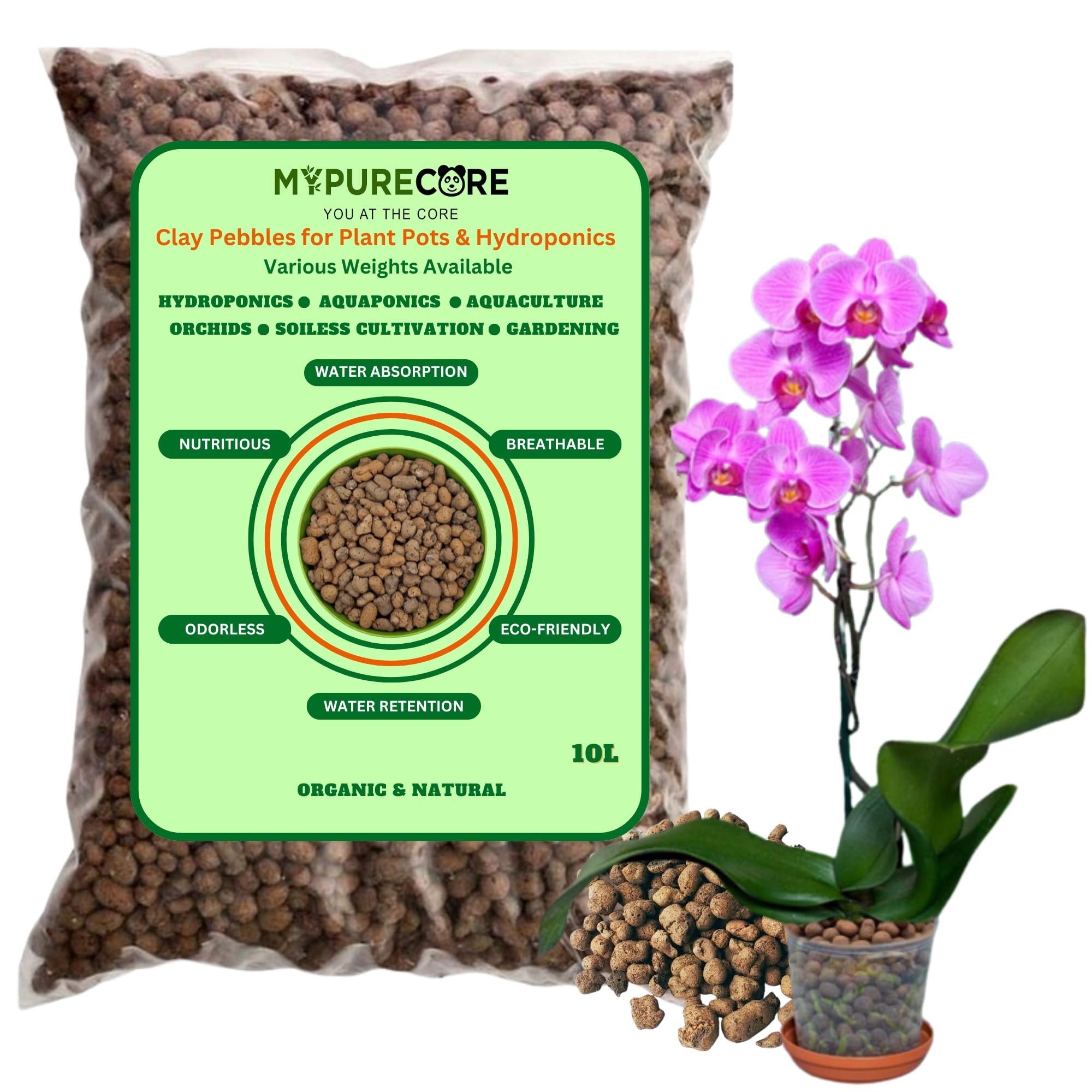 MYPURECORE Clay Pebbles for Plant Pots & Hydroponics | Clay Balls Cactus & Succulent Potting Mix, Horticultural Grit, Lava Rock, Decorative Gravel & Drainage for Indoor & Outdoor Plants (10L)
