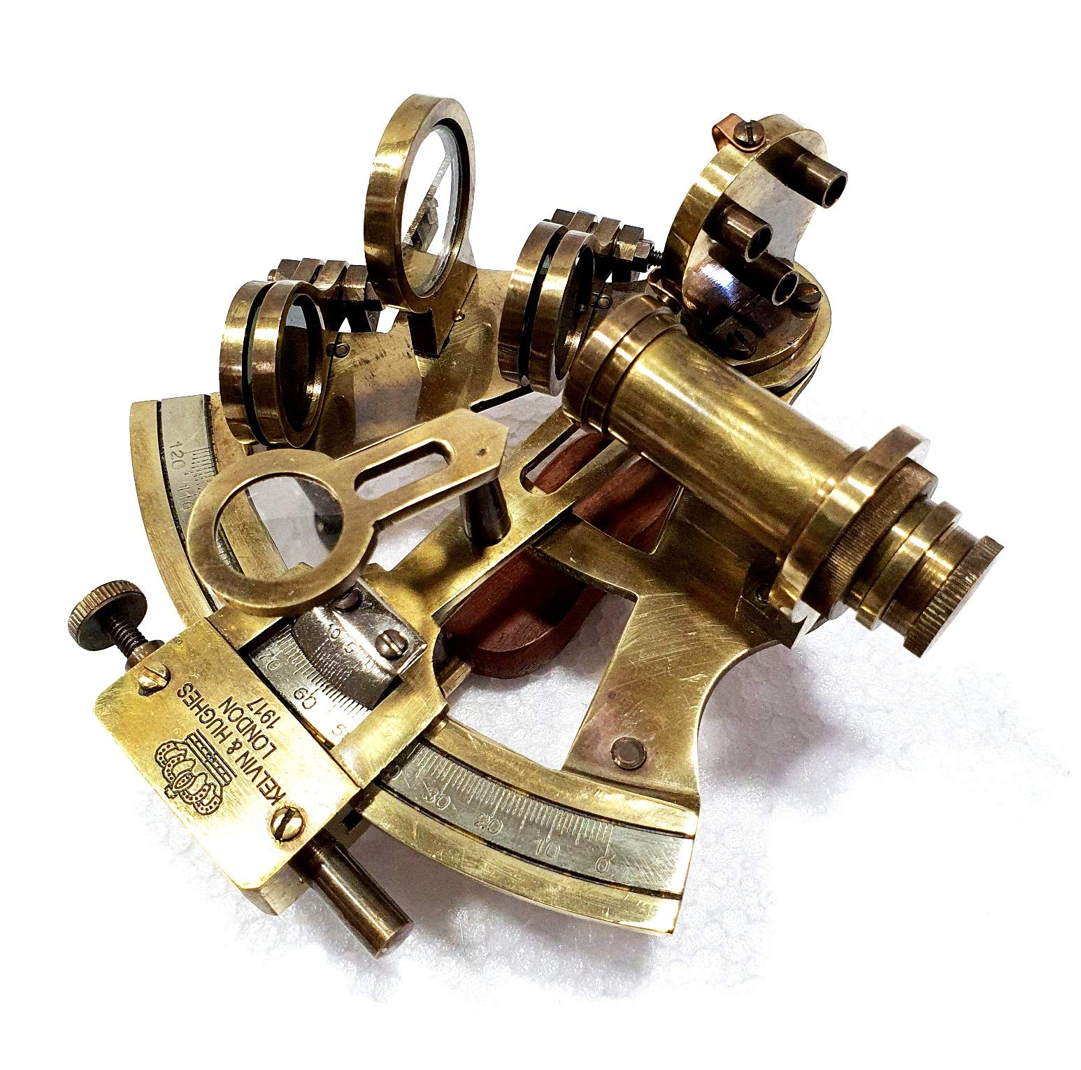 Antico Marittimo Nautico Sestante Telescopio Vintage Marine Astrolabe Ship's Strumenti con Scatola di Legno
