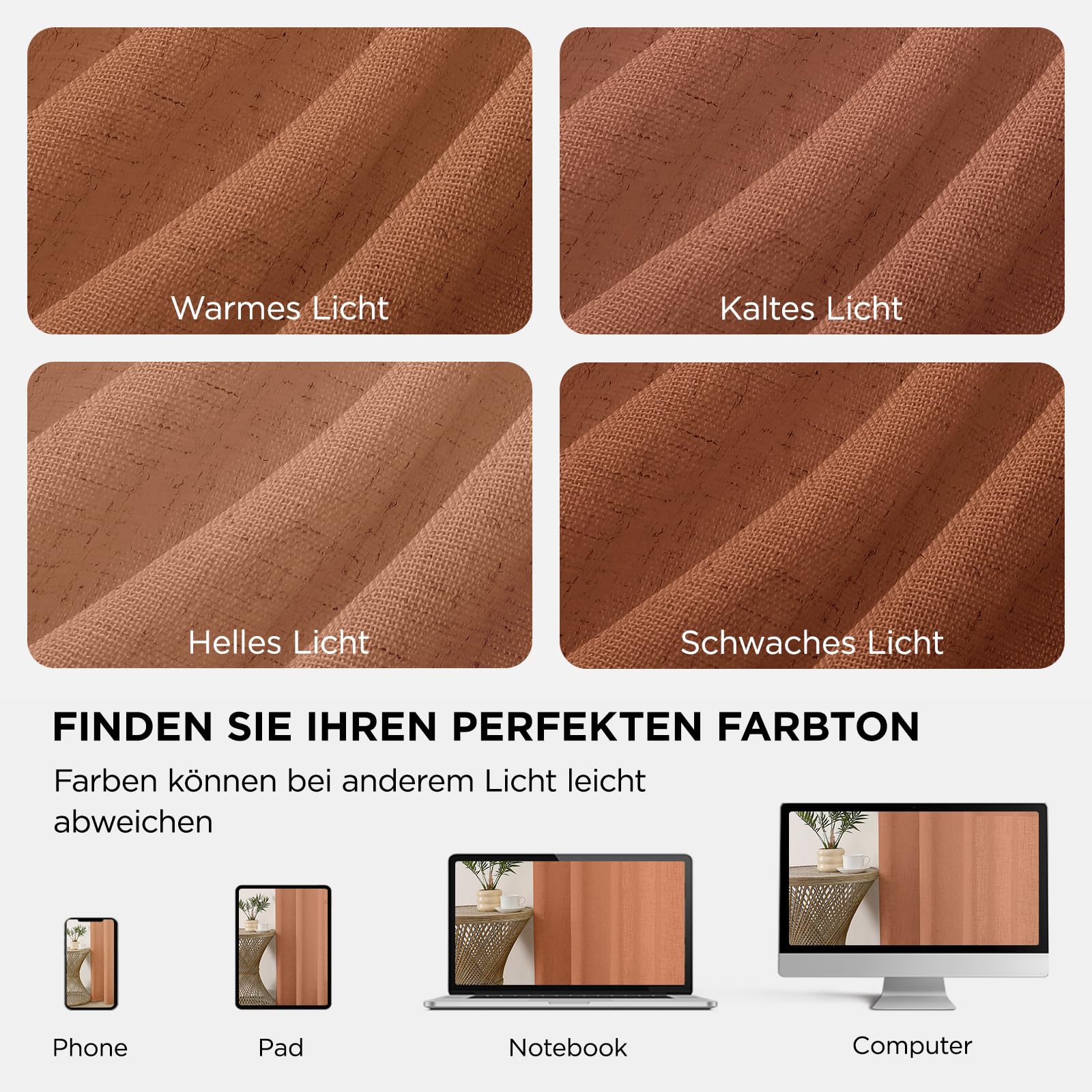 Joydeco Leinen Gardinen mit Kräuselband Terrakotta Vorhänge Wohnzimmer Modern Boho Leinenoptik Gardine Halbtransparent Vorhang für Schienensystem Curtains Bedroom 2er Set H 137 x B 117 cm