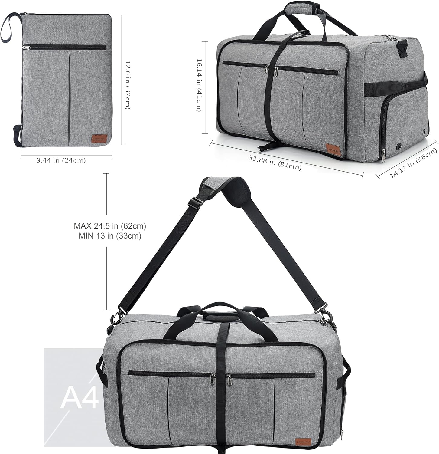 120L Travel Duffle Bag for Men, Large Foldable Duffel Bag for Travel with Shoe Compartment Overnight Weekender Bag Gym Bag for Men Women Waterproof & Tear Resistant (Gray, 120L) - Image 2