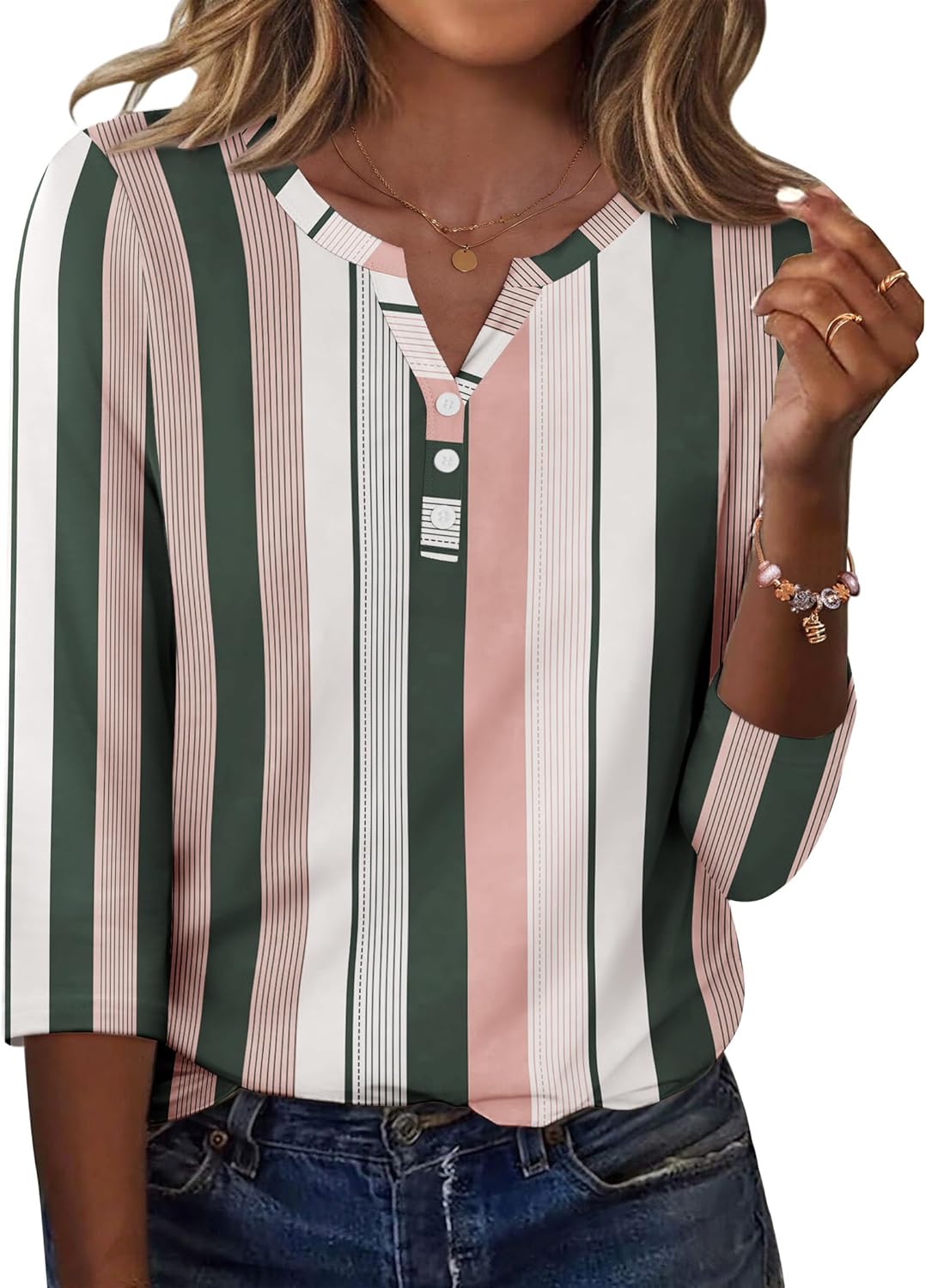 Zeagoo 3/4 Length Sleeve Womens Tops Casual Dressy Summer Blouses Buisness Work Spring Tee Shirts