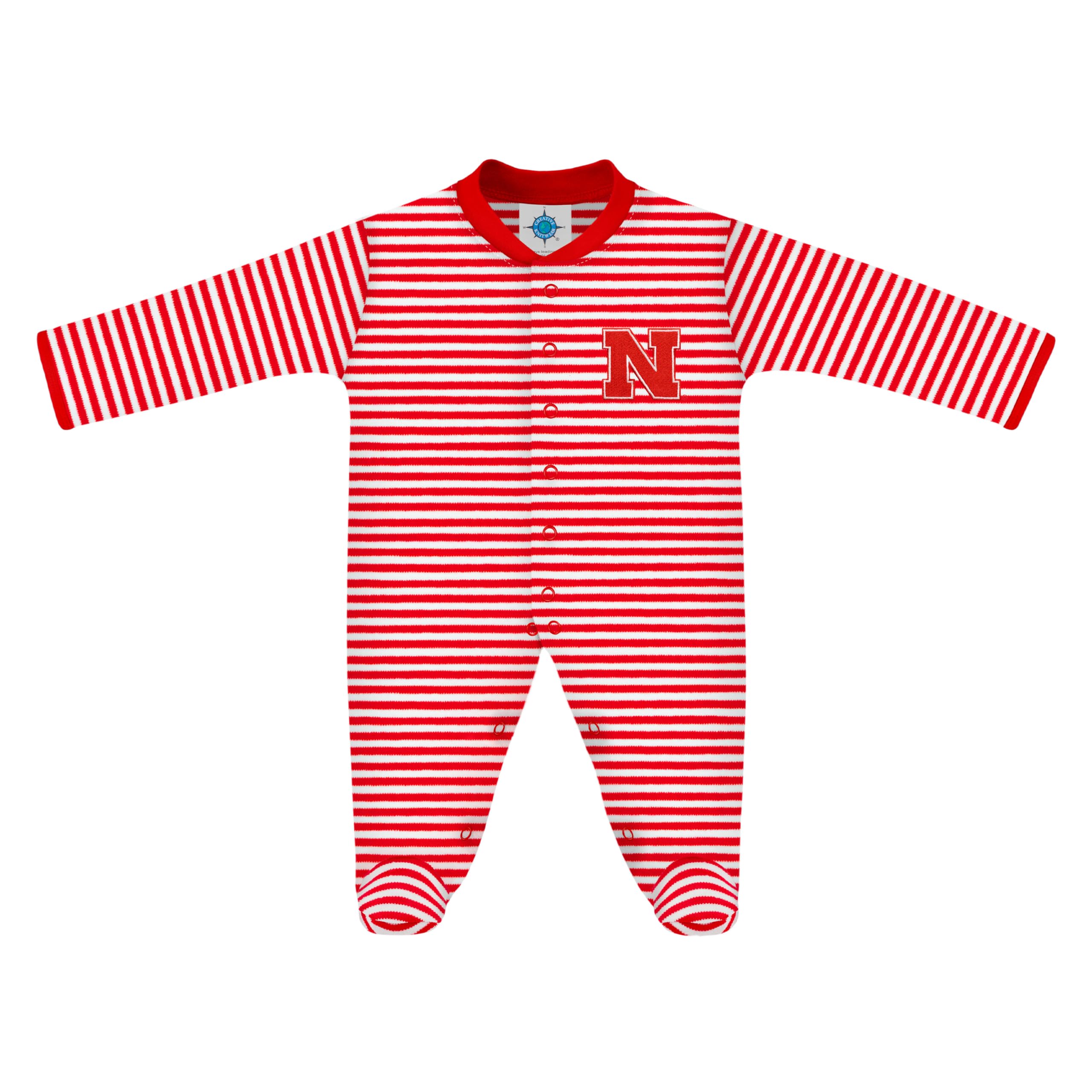 Creative Knitwear College Baby Striped Footed Romper - Nebraska Cornhuskers Logo - Red/White - 3-6 Months