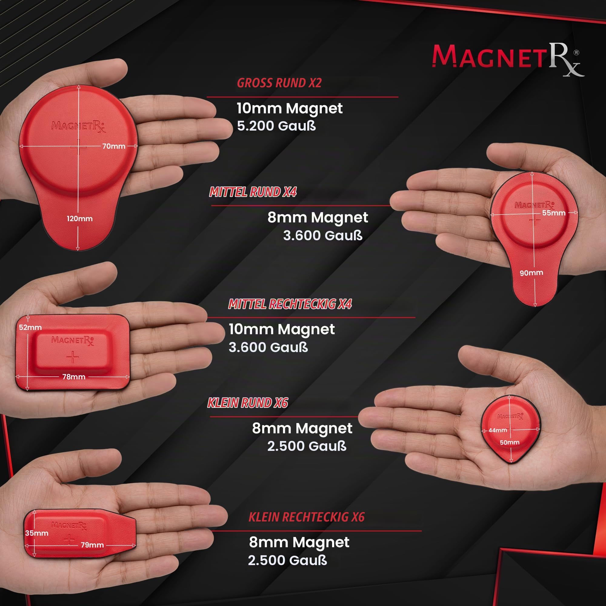 MagnetRX Biomagnetisches Magnet-Set – Biomagnetismus-Magnete nach Dr. Goiz – Runde & Rechteckige Magnete 2500–5200 Gauss (22 Gemischte Einheiten)