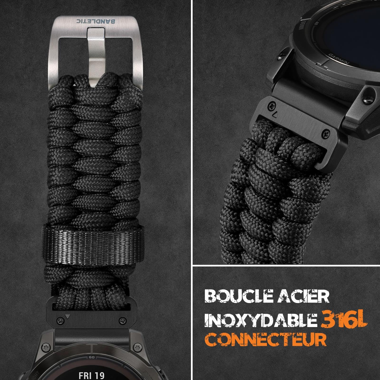 Bandletic 22mm Bracelet Compatible avec Garmin Fenix 6 Pro/6/7/7 Pro/8 47mm
