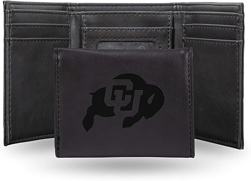 Vista 142 de Rico Industries NCAA - Cartera triple grabada con láser y tres pliegues grabada con láser, accesorio para hombre Negro