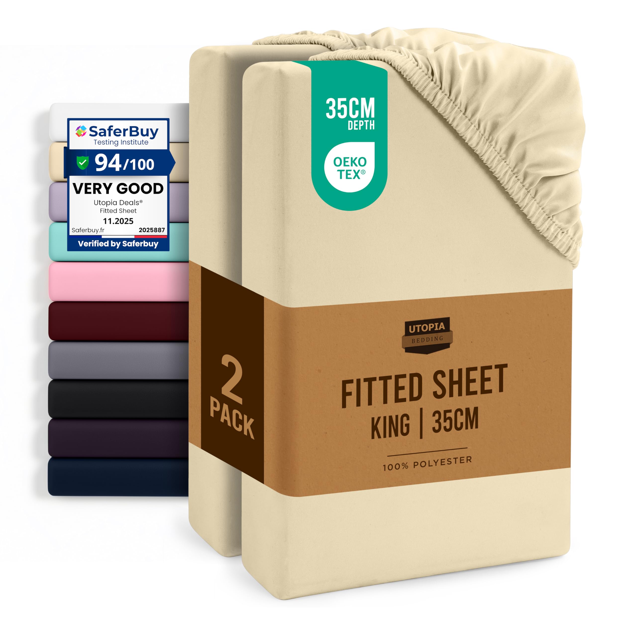 Utopia Bedding Beige Fitted Sheet King (2 Pack),