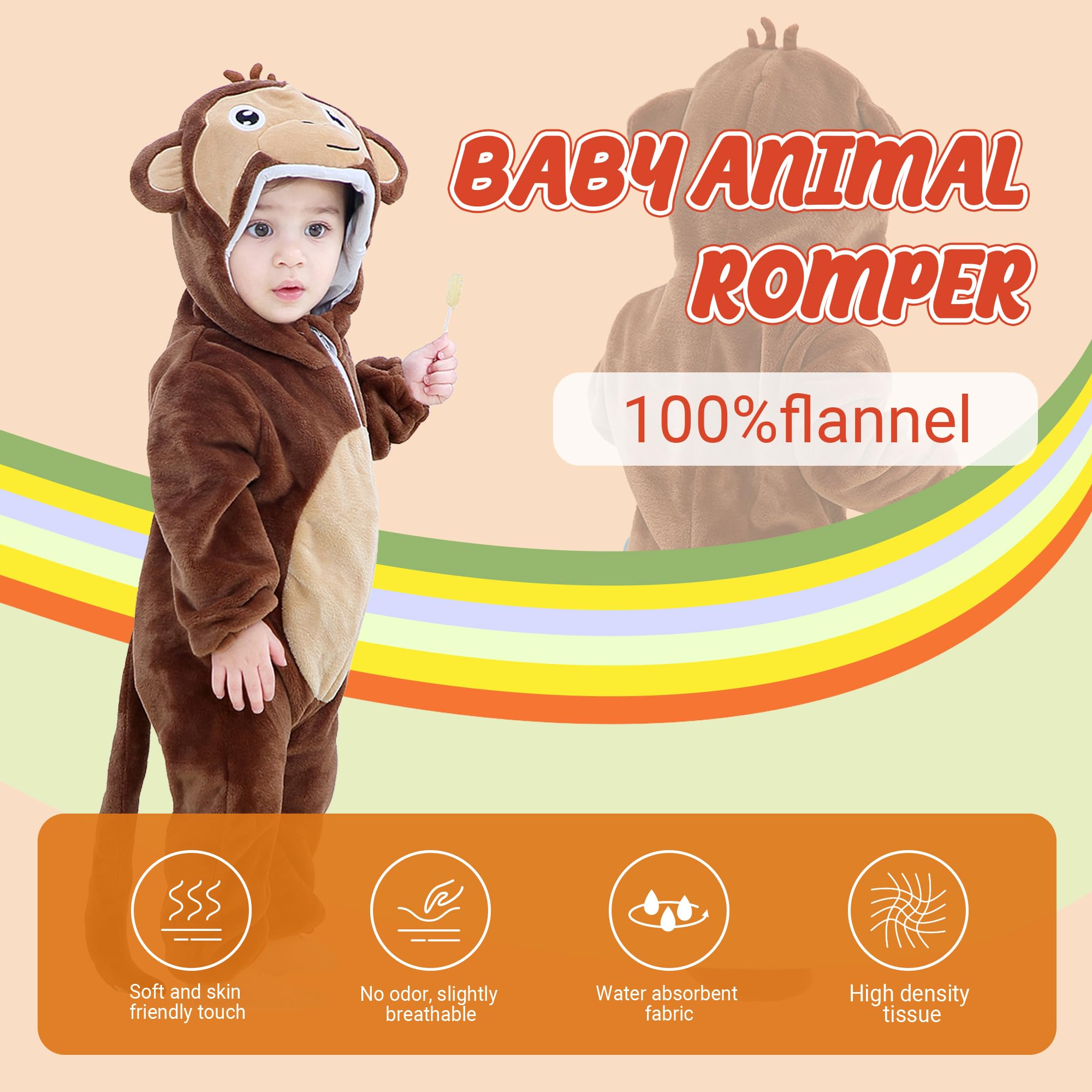 Tuta Invernale Unisex con Cappuccio per Bambino Animale 2-36 Mesi