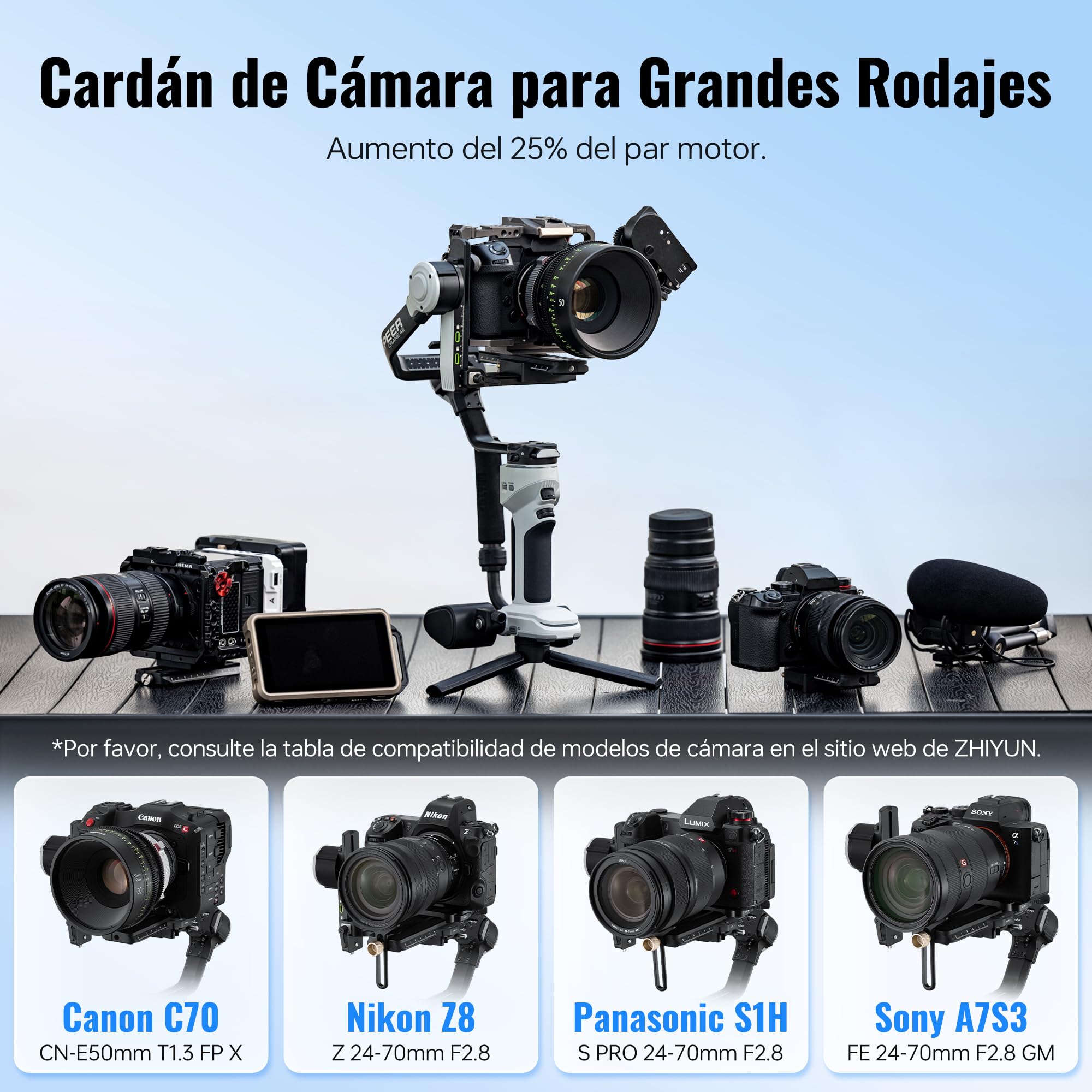 ZHIYUN CINEPEER Crane 4E Estabilizador de Cámara, 3 Ejes Gimbal para Cámara DSLR y Mirrorless, Ligero, Estabilizador Gimbal para Nikon/Canon/Sony/Panasonic/Fujifilm, Gris Claro