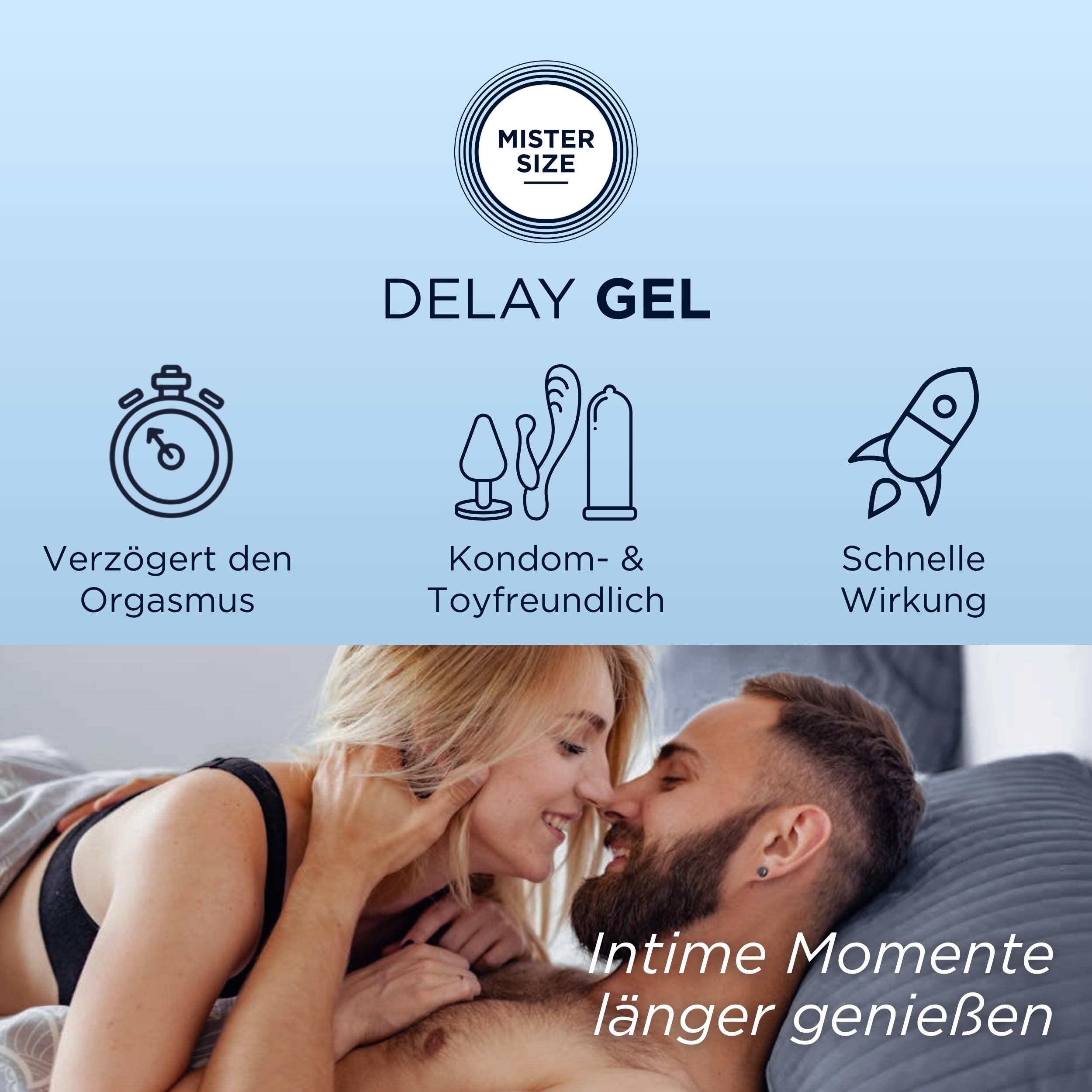 Mister Size Delay Gel 50 ml - gel ritardante con olio di chiodi di garofano e Laureth-9, rinfrescante, nutriente della pelle, adatto per preservativi e toy