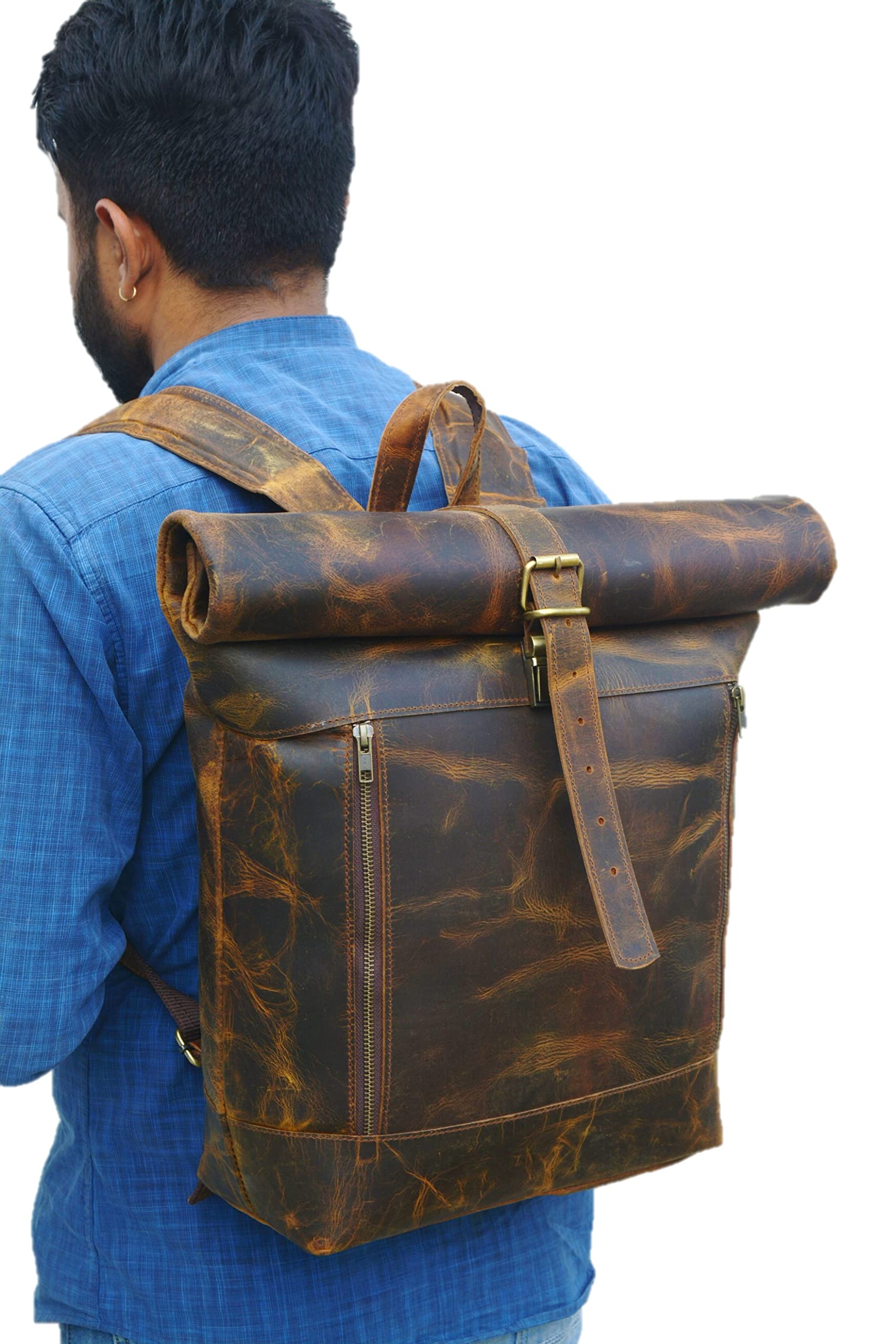Borsa zaino in vera pelle CHIAROSCURO mod. MONTE EVEREST MAXI colore MARRONE Made in Italy. | ZAINO DA UFFICIO IN PELLE | Emporium Italy