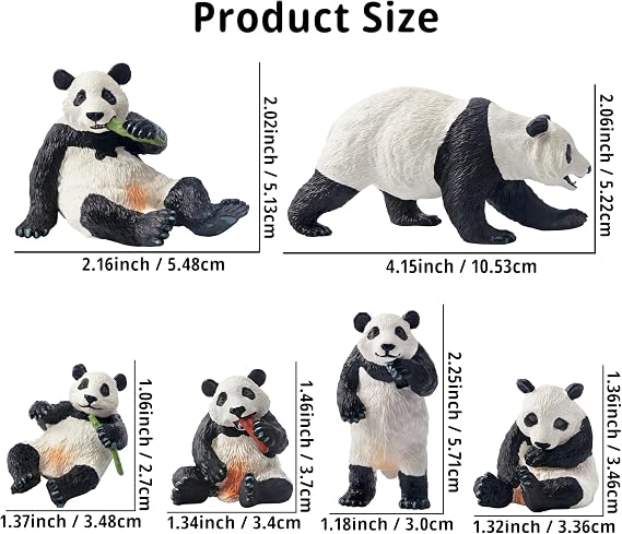 Toymany 6PCS Panda Figurines Toy, Plastic Jungle Panda Animal Figurine Family Set with Bamboo & Baby Pandas, Cake Topper Gift Diorama Habitat Project Supplie for Kids
