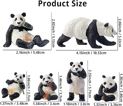 Toymany 6PCS Panda Figurines Toy, Plastic Jungle Panda Animal Figurine Family Set with Bamboo & Baby Pandas, Cake Topper Gift Diorama Habitat Project Supplie for Kids