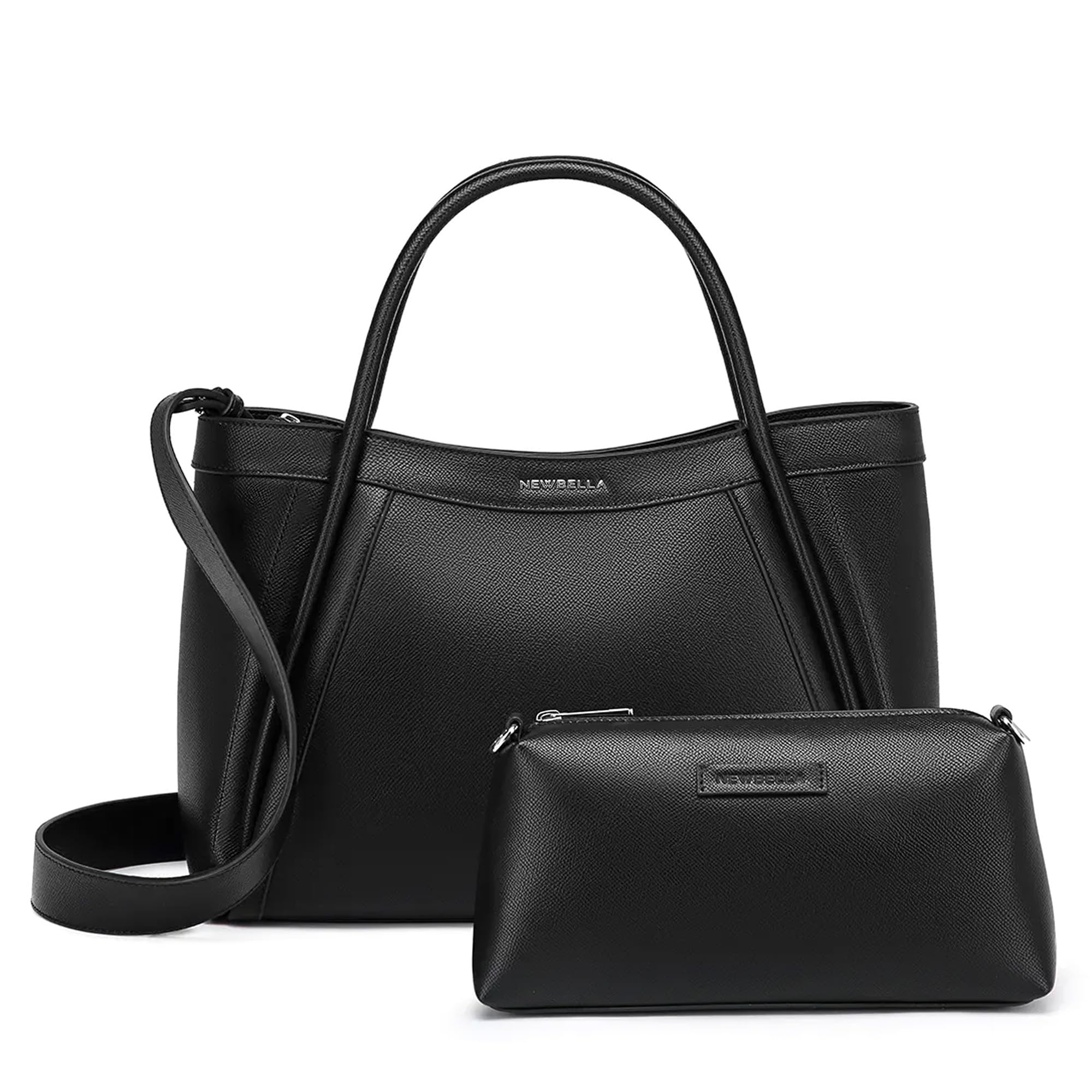 NEWBELLA Tote Bag for Women, Vegan Leather Crossbody Shoulder Bag, Top Handle Satchel Purse for Work, Travel, Daily Use (Black-5, for 13 inch laptop)