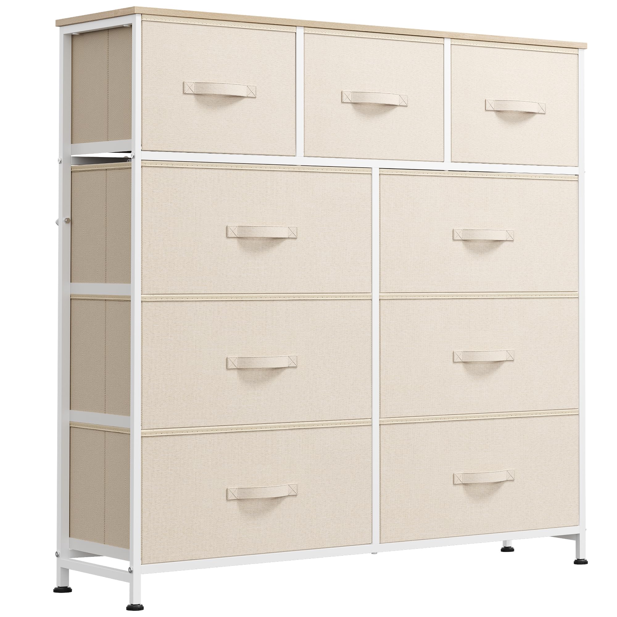 WLIVE Tall Dresser for Bedroom, 9 Drawer Chest of Drawers, Cream White