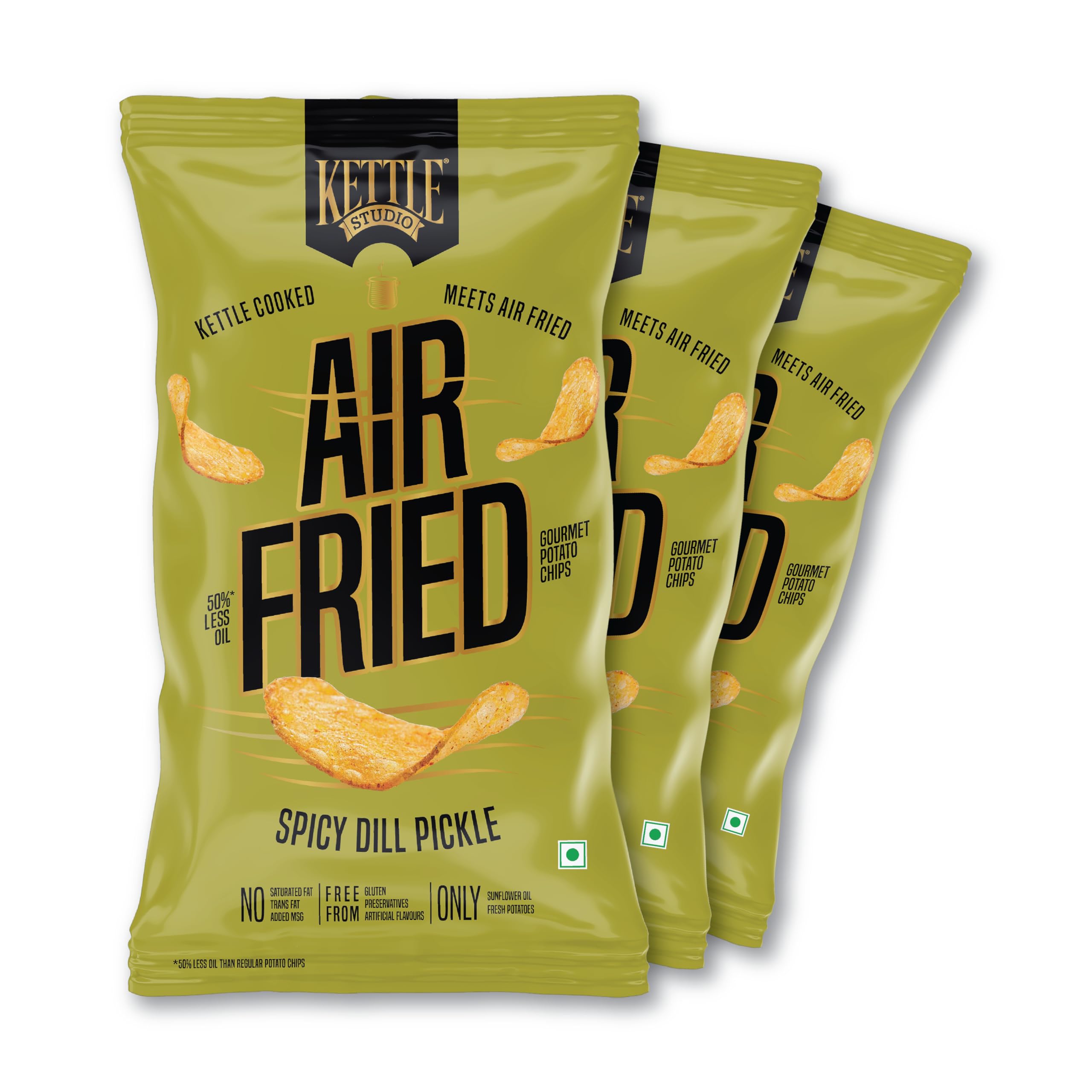 Kettle Studio | Air Fried Potato Chips | Spicy Dill Pickle 80g | Pack of 3-image-49