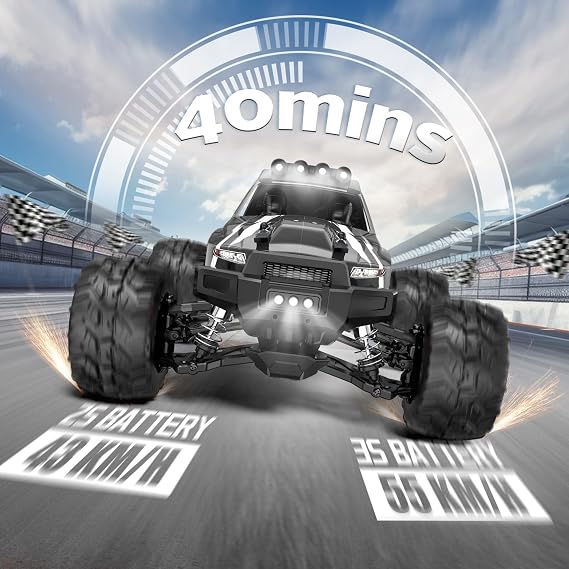 Evmore 1/16 Brushless RC Cars for Adults & Boys, Fast 34 Mph, Electric 4WD High Speed RC Car, All-Road Remote Control RC Truck with Two 2S Lipo Batteries, Compatible with 3S Lipo