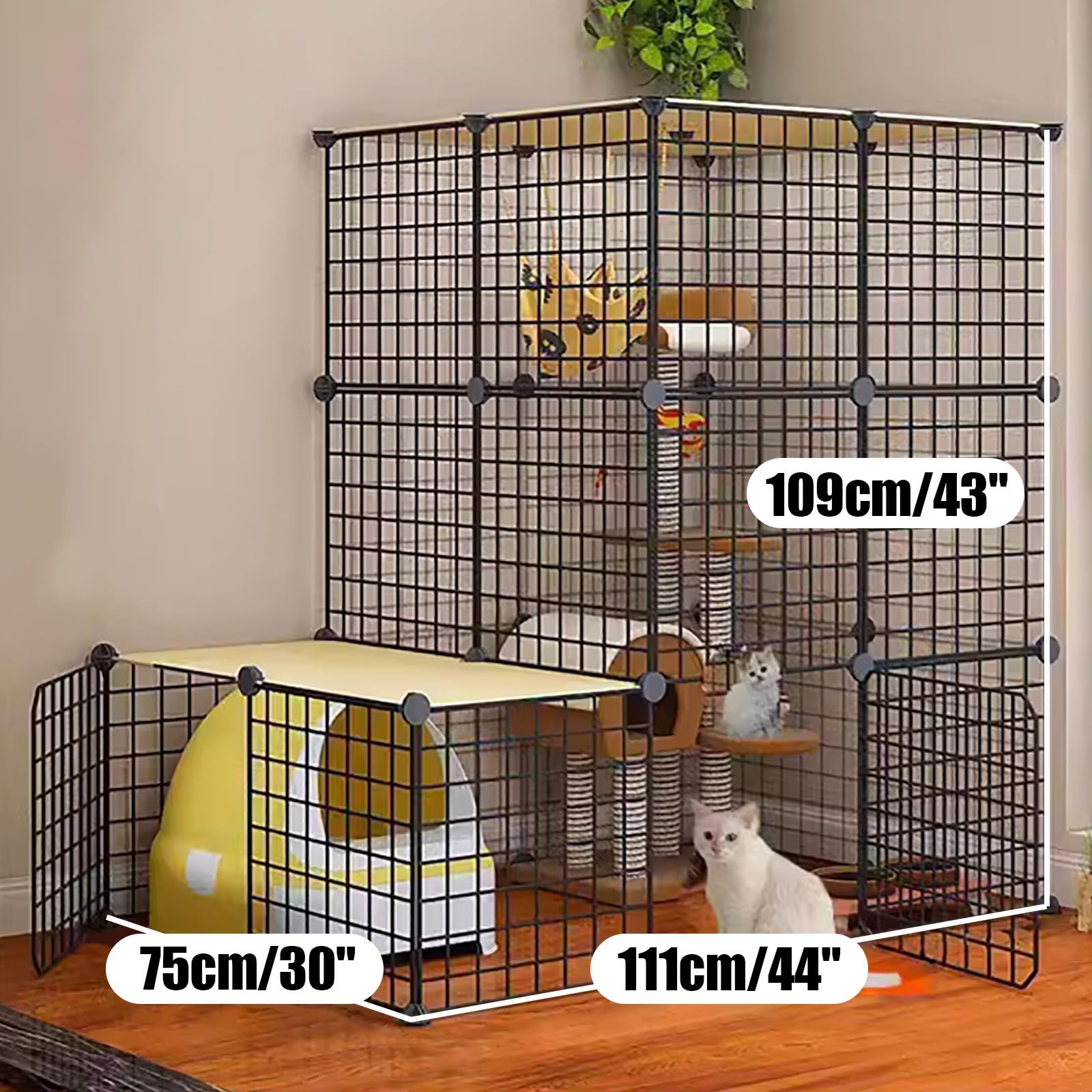 Gabbia per Gatti Grande, Gabbie per Gatti da Interno, recinti per Gatti Fai-da-Te da Interno, Cuccia Staccabile in Filo Metallico, Recinzione per Gatti Fai-da-Te, Spazio Super Ampio, con por