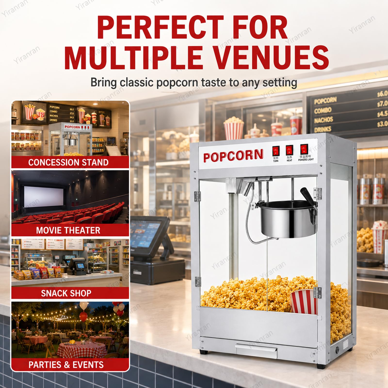 Máquina De Palomitas De Maíz De 8 Oz Para Noches De Cine, Con Agitación Automática, Olla Antiadherente, Calentador Inferior Y Control De 3 Interruptores, Ideal Para Películas, Fiestas