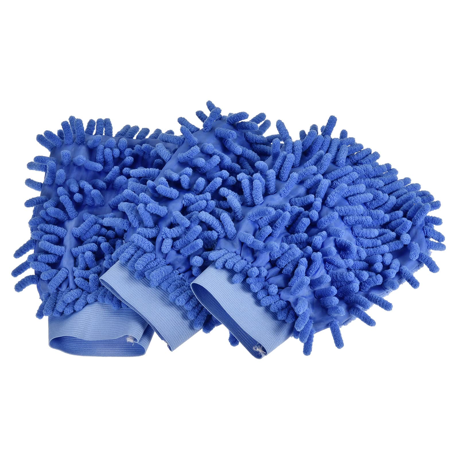 sourcing map Microfiber Chenille Mitts Reusable Scratch-Free Cleaning Gloves Wash Sponge for Home Kitchen, Blue Pack of 3