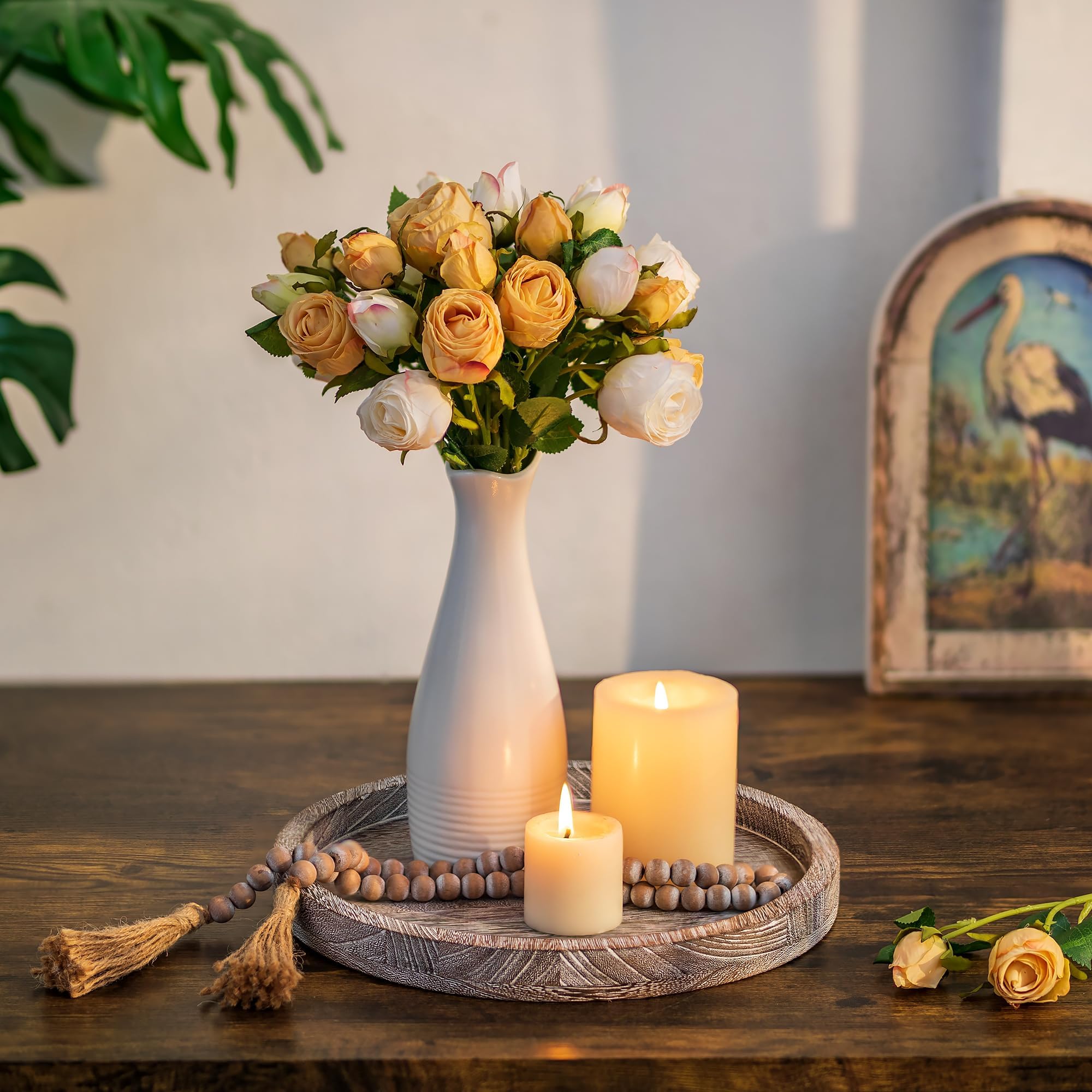 Rustic Round Wooden Decorative Tray:Romadedi White Wash Candle Tray for Pillar Candles Farmhouse Wood Serving Tray for Table Centrepiece Kitchen Countertop Home Decor,30cm - Image 3