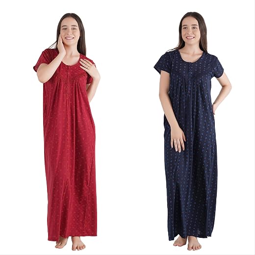 AnkushFashion Premium Hosiery Cotton Half Sleeve Nighty/Maxi/Nightdress/Gown for Women Combo 2 SNJ-HS8-XL Multicolour