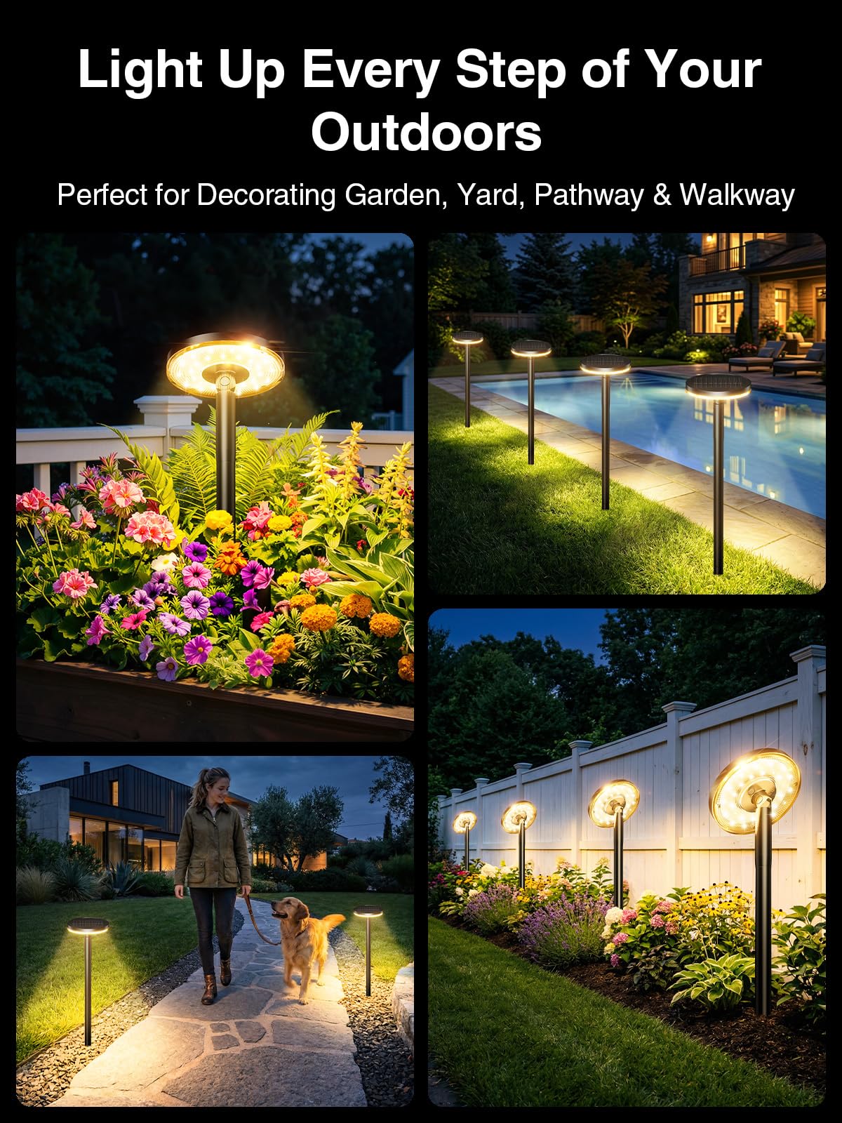 KOOPER - Luces solares de camino de 31 pulgadas de alto para exteriores, paquete de 6 luces solares de jardín ajustables de 180°, 2 modos de iluminación de 75 lm, iluminación de paisaje impermeable