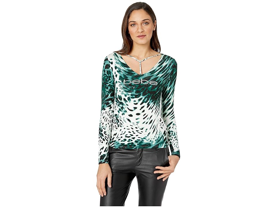 

Bebe Triple Strap 3/4 Sleeve Top (Leopard) Women's Long Sleeve Pullover, Animal print